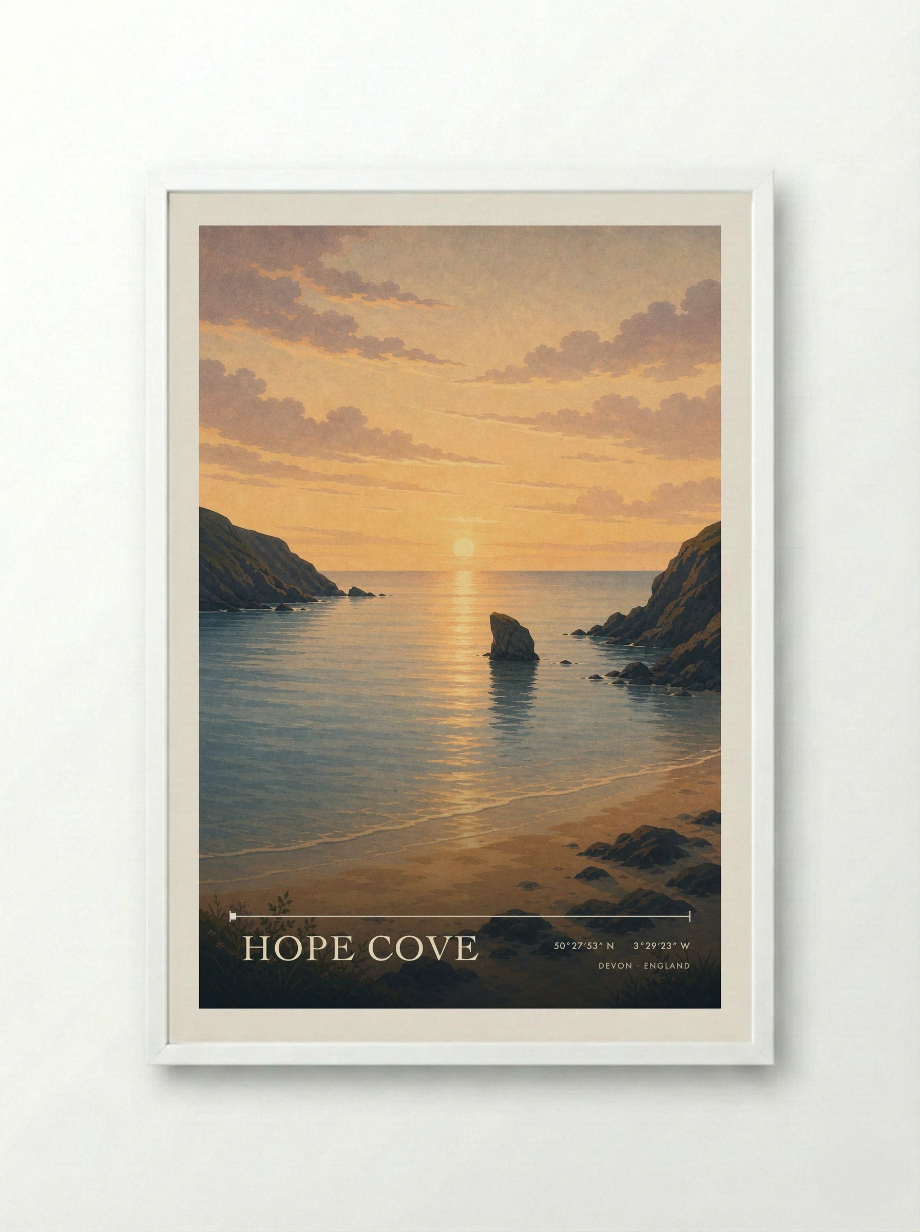 Hope Cove Devon England Travel Poster - Framed Print White