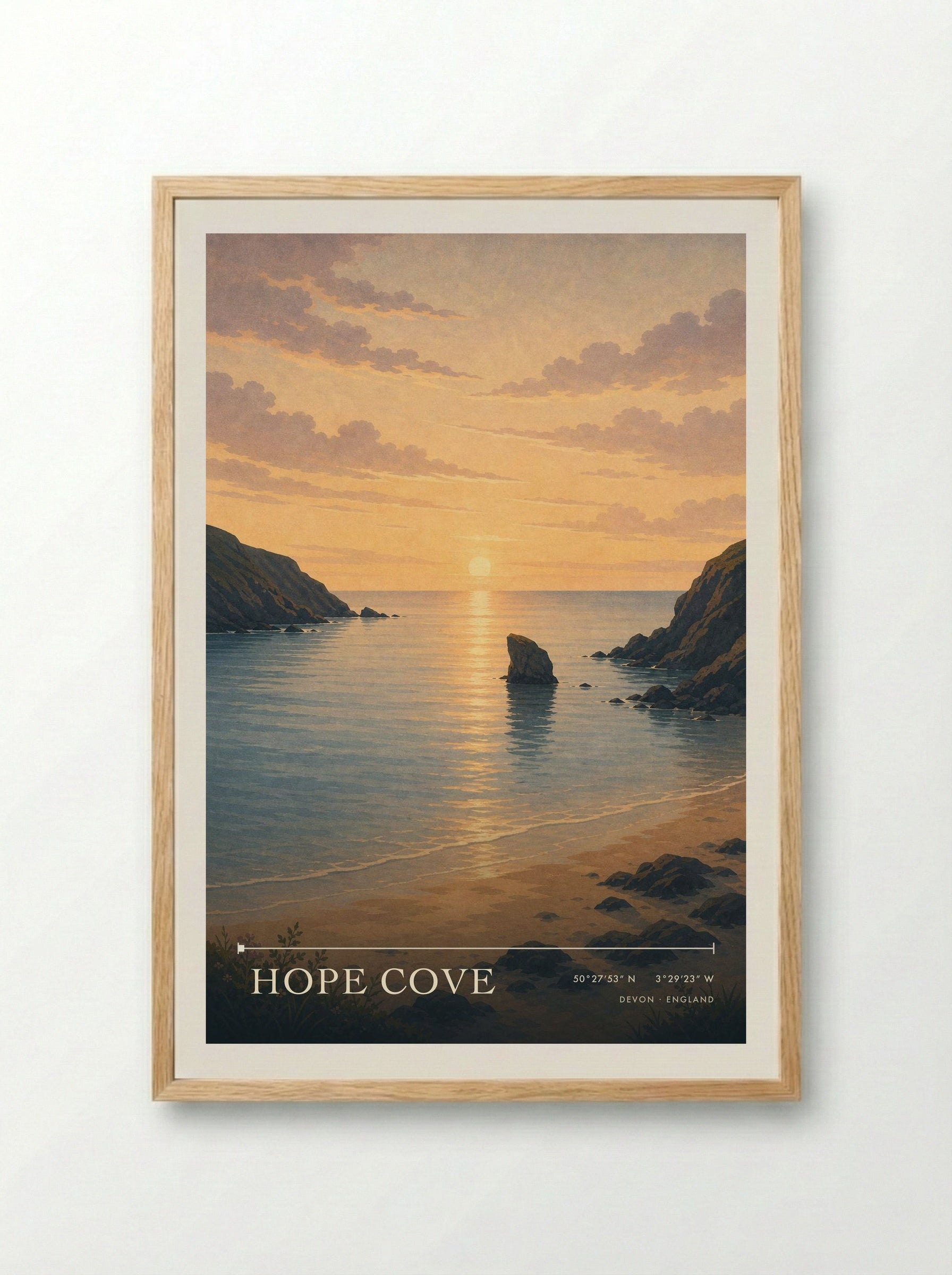 Hope Cove Devon England Travel Poster - Framed Print Wood