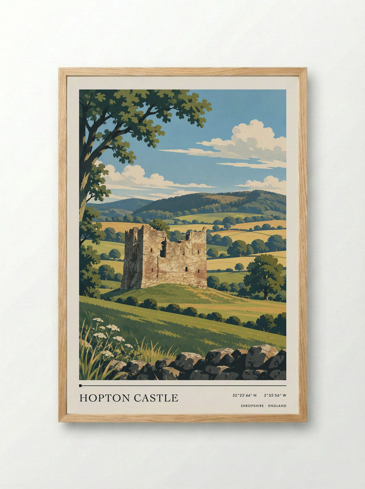 Hopton Castle, Shropshire | Travel Poster - Framed Print Wood