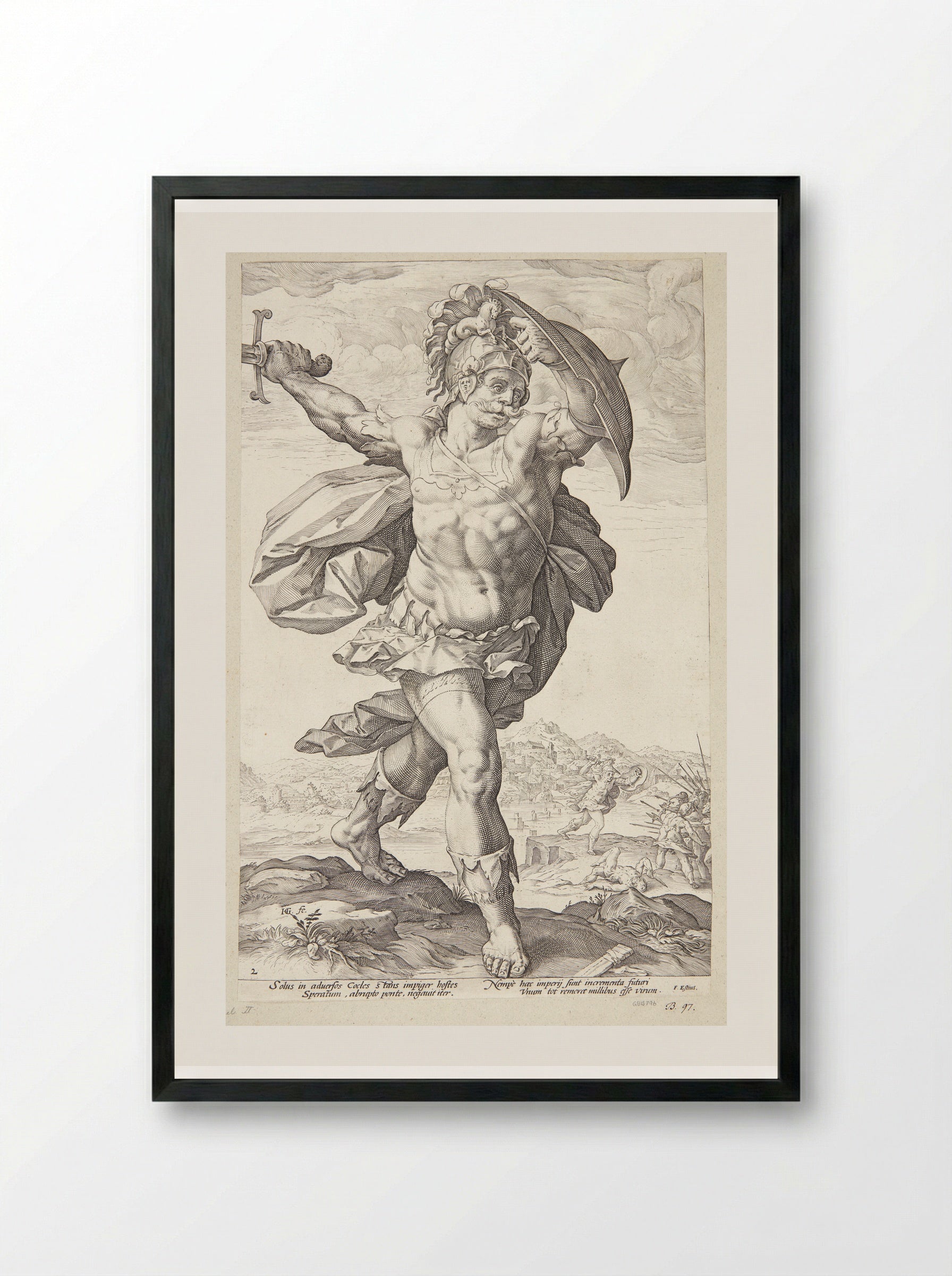 Horatius Cocles - Hendrick Goltzius - Framed Print Black