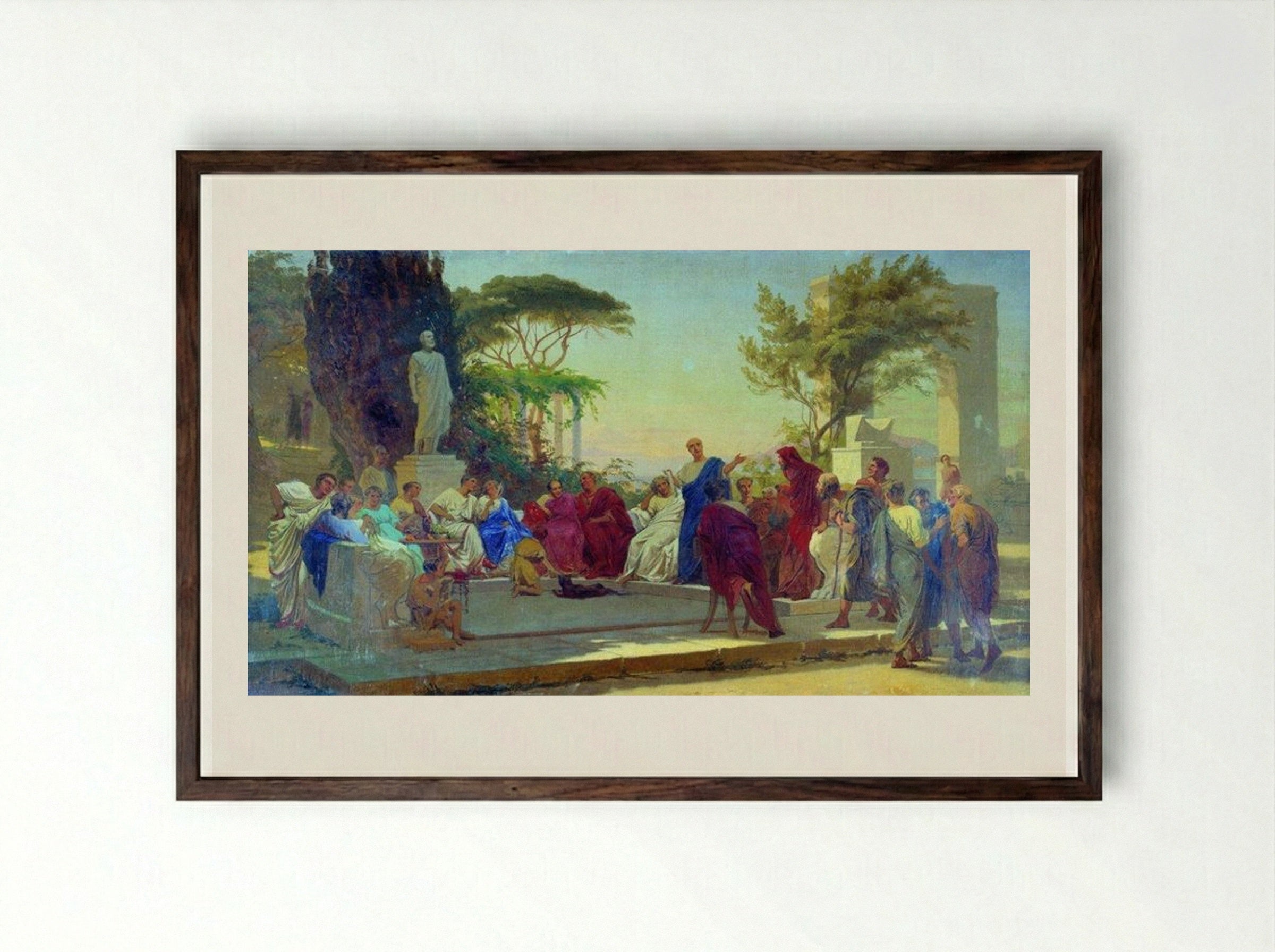 Horatius reads before Maecenas - Fyodor Bronnikov - Framed Print Dark Wood