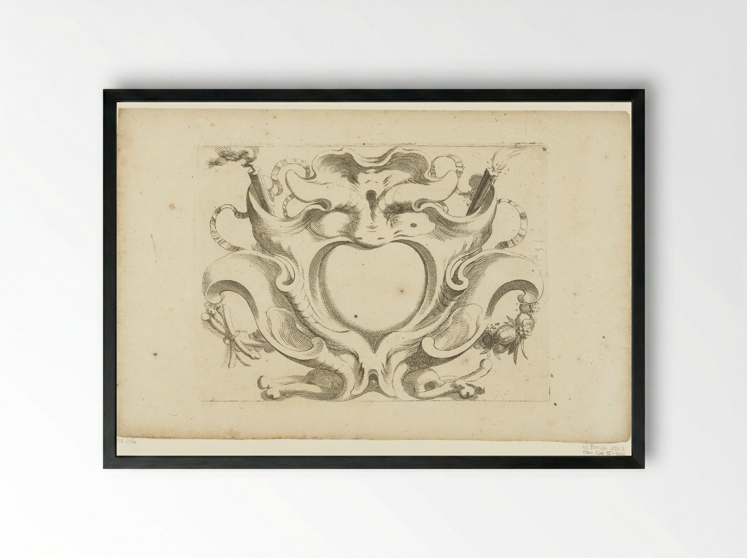 Horizontale kwabcartouche met masker - Johannes Lutma - Framed Print Black