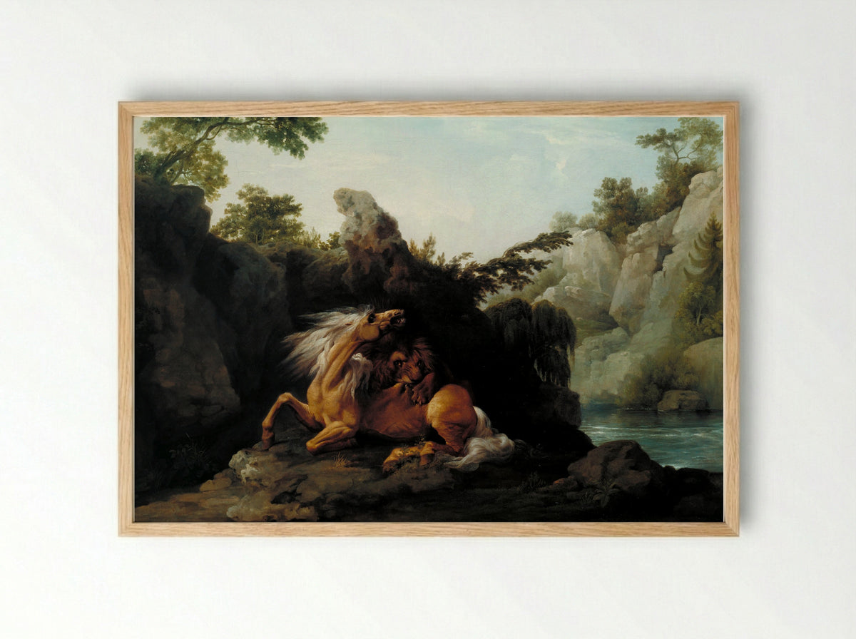 Horse Devoured by a Lion - George Stubbs - Framed Print Wood