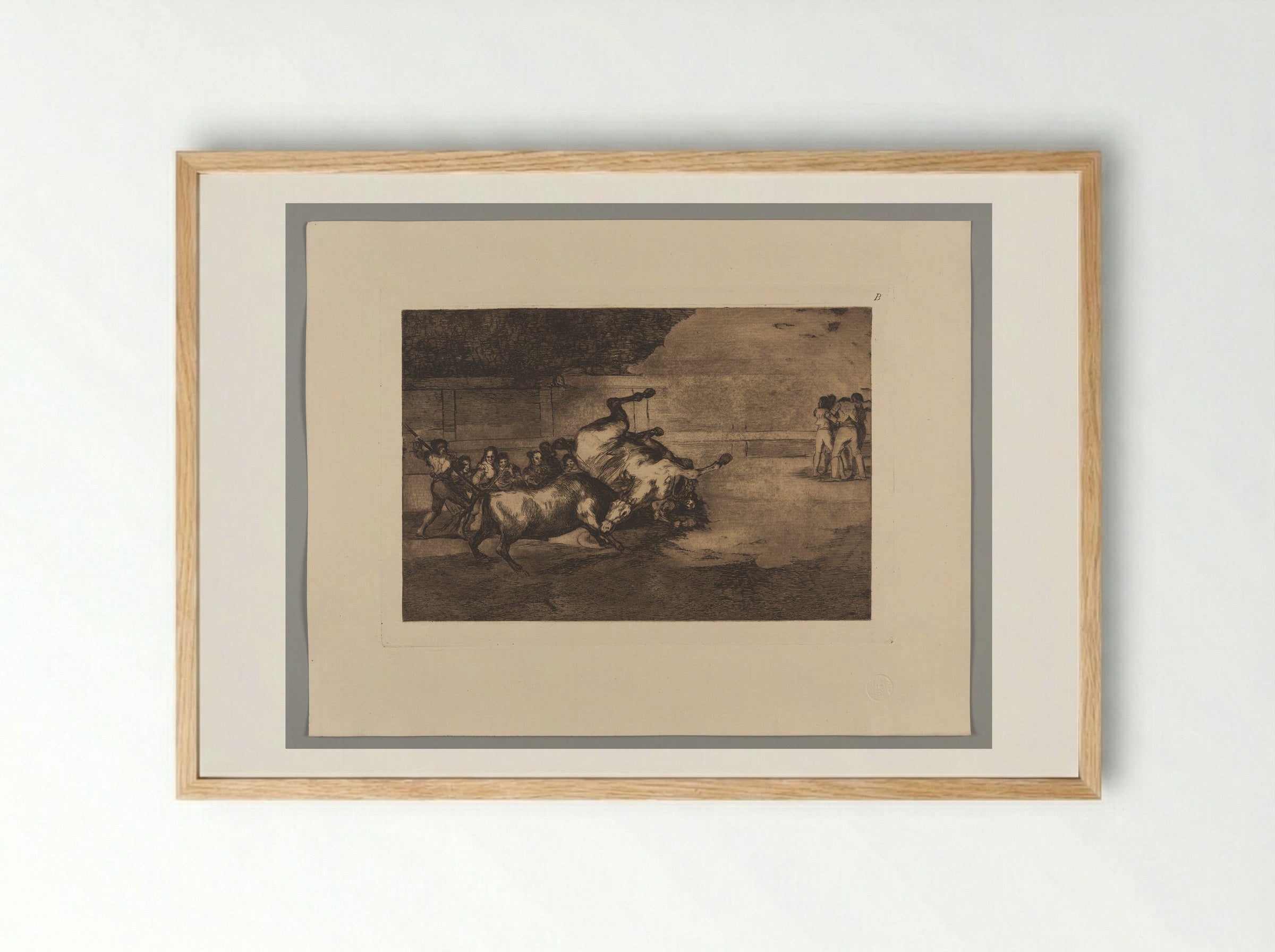 Horse Thrown by a Bull - Francisco José de Goya y Lucientes - Framed Print Wood