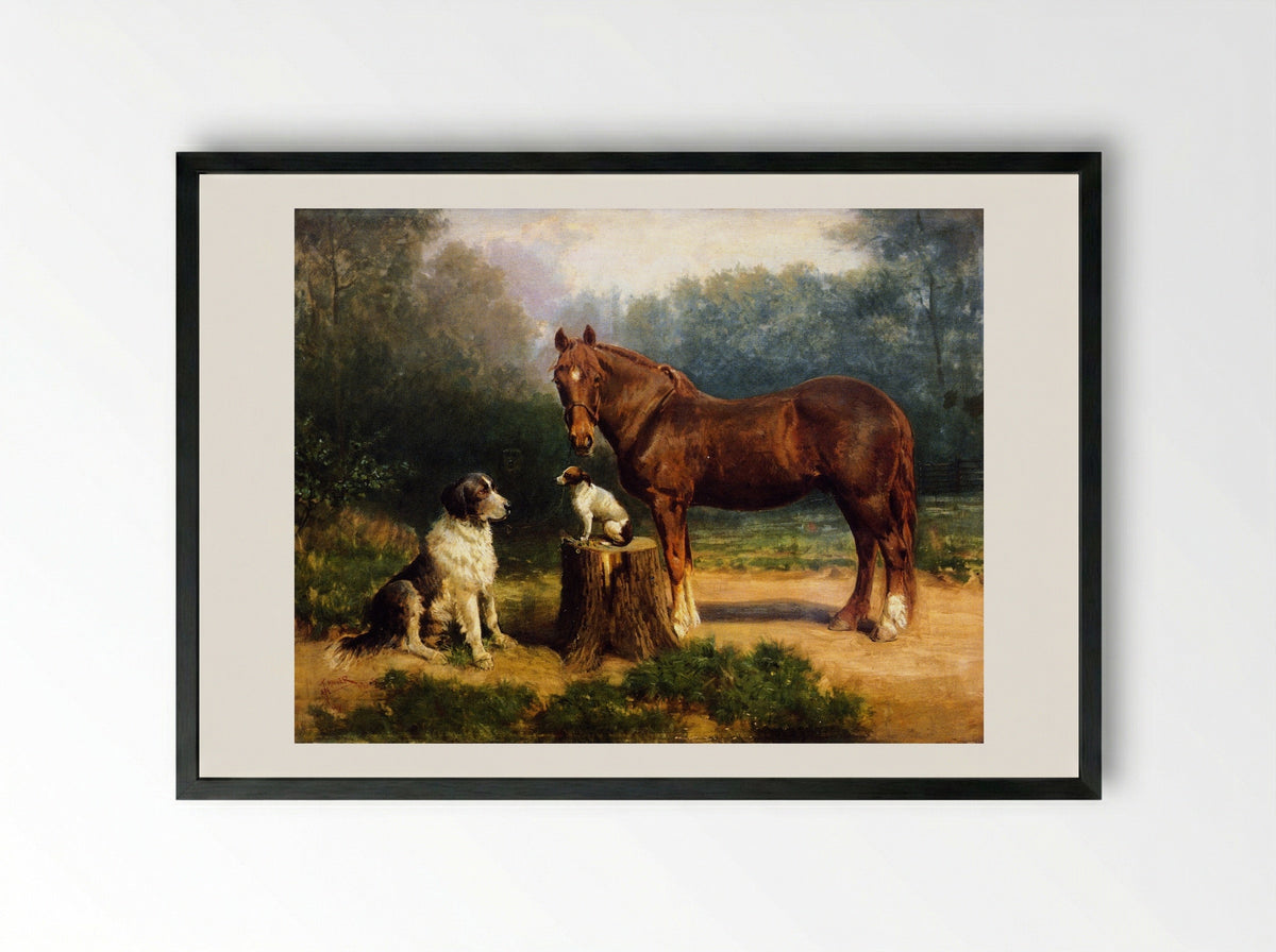 Horse and Two Dogs in a Landscape - Henry Ossawa Tanner - Framed Print Black