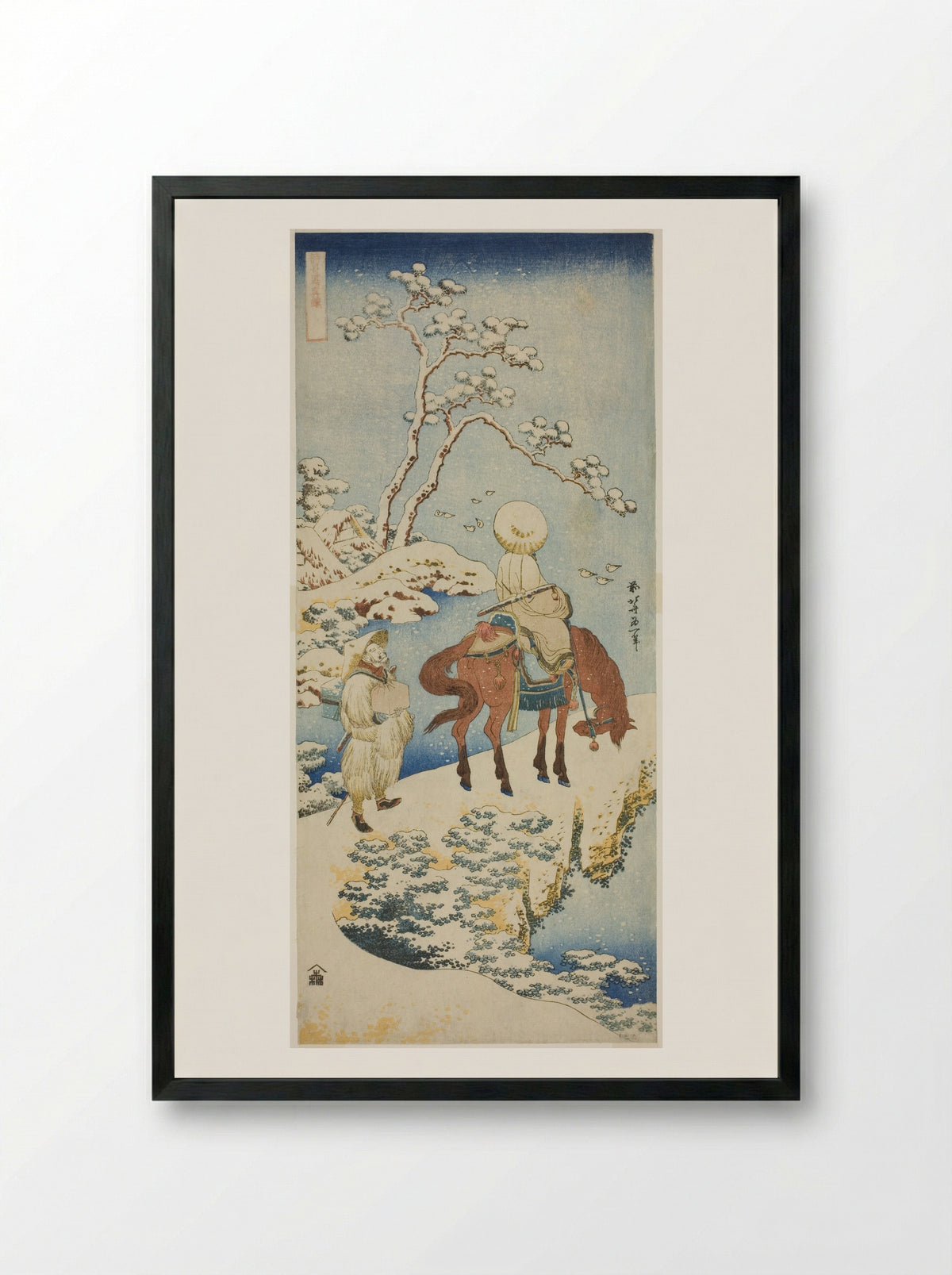 Horseman in Snow - Katsushika Hokusai - Framed Print Black