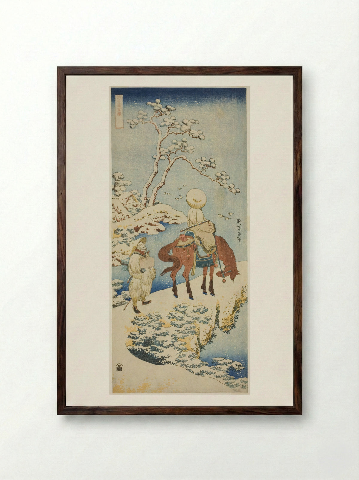 Horseman in Snow - Katsushika Hokusai - Framed Print Dark Wood