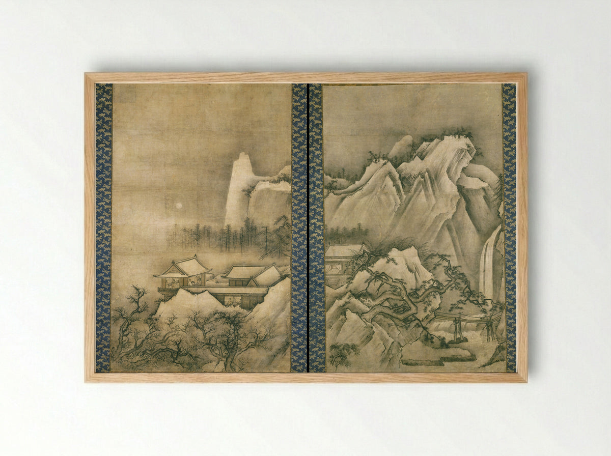 Horses in Stables (Umaya-zu byobu) - Unknown artist - Framed Print Wood