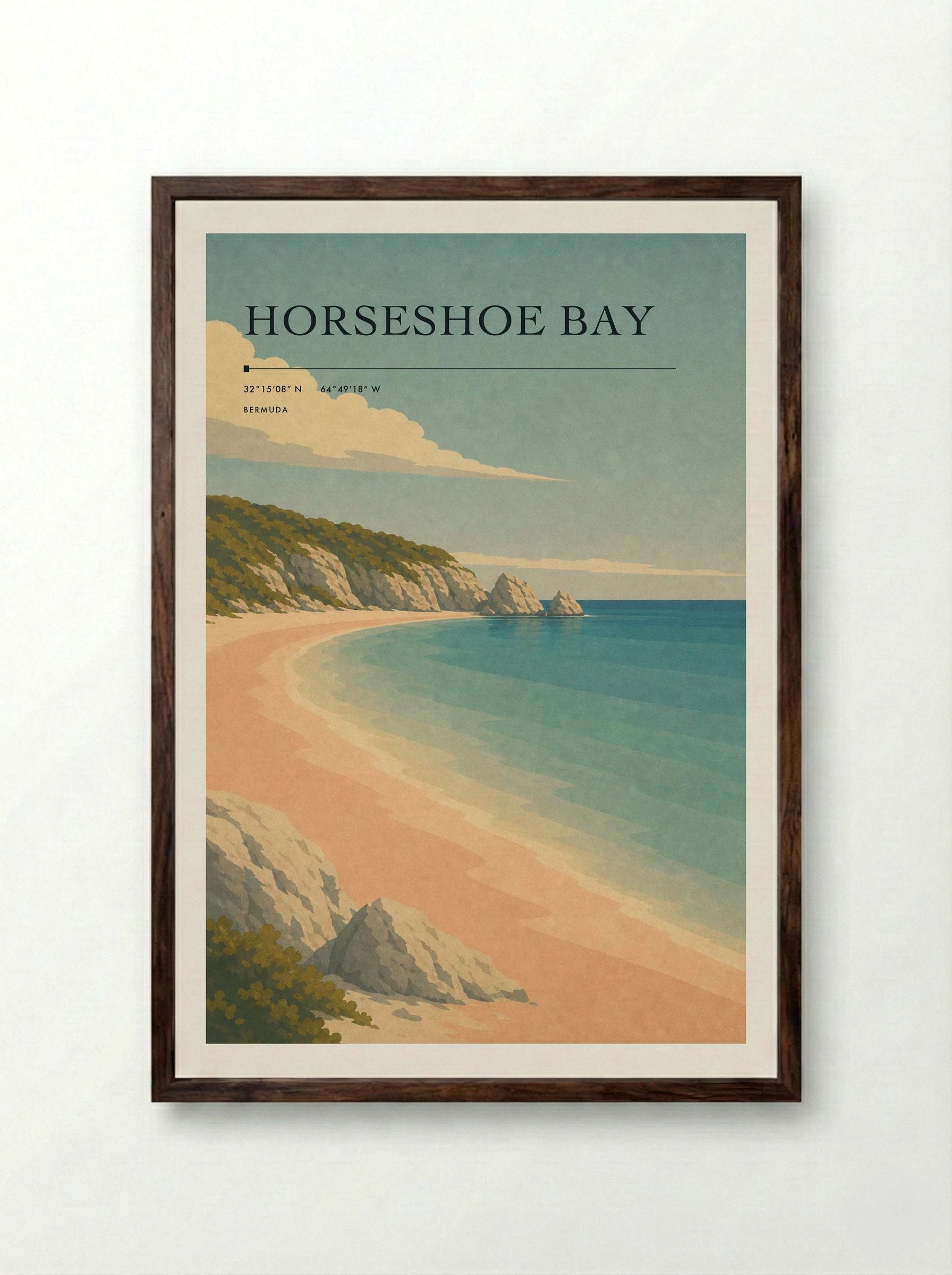 Horseshoe Bay Travel Poster Artwork - Framed Print Dark Wood