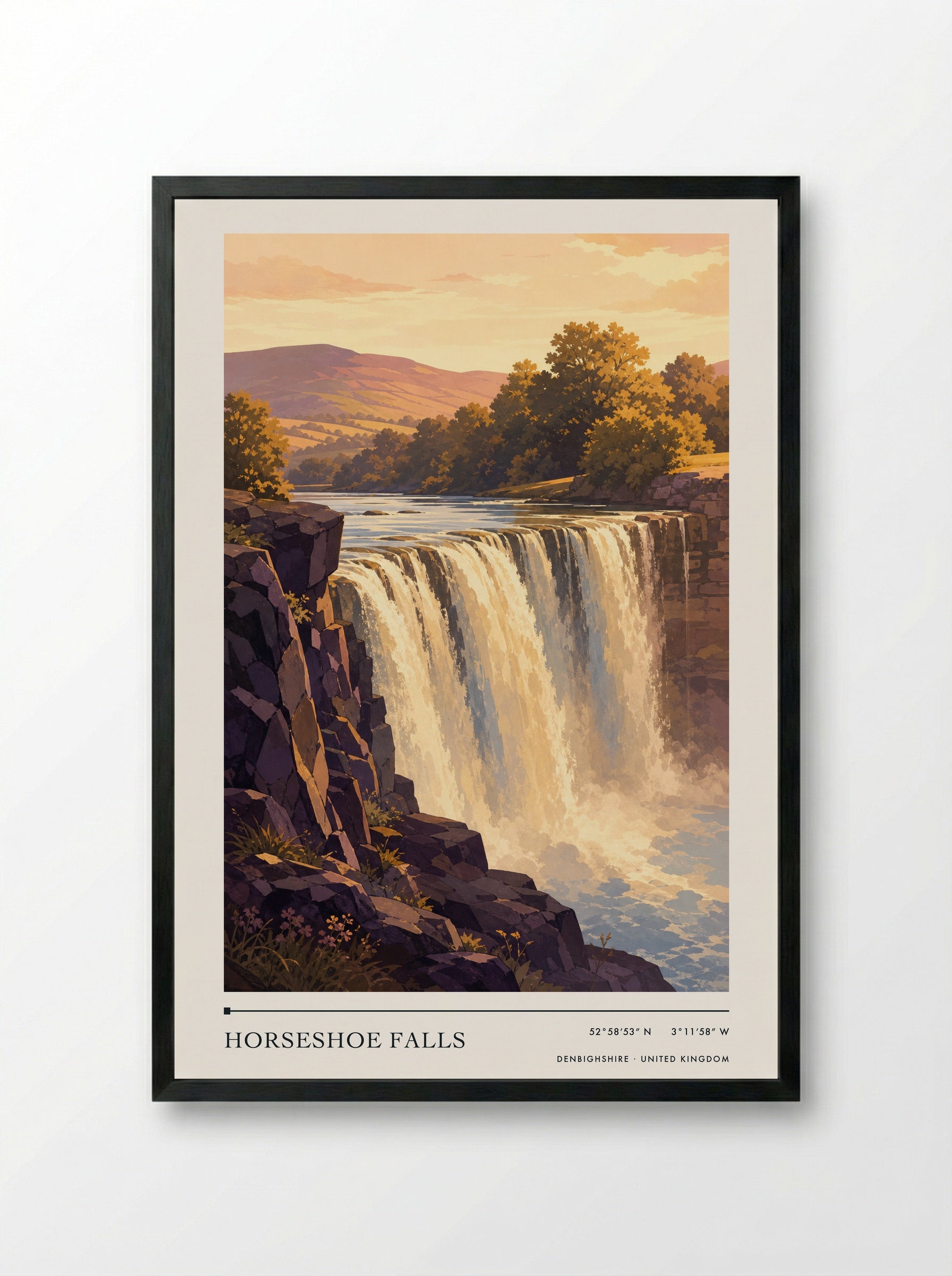 Horseshoe Falls Denbighshire United Kingdom Travel Poster - Framed Print Black
