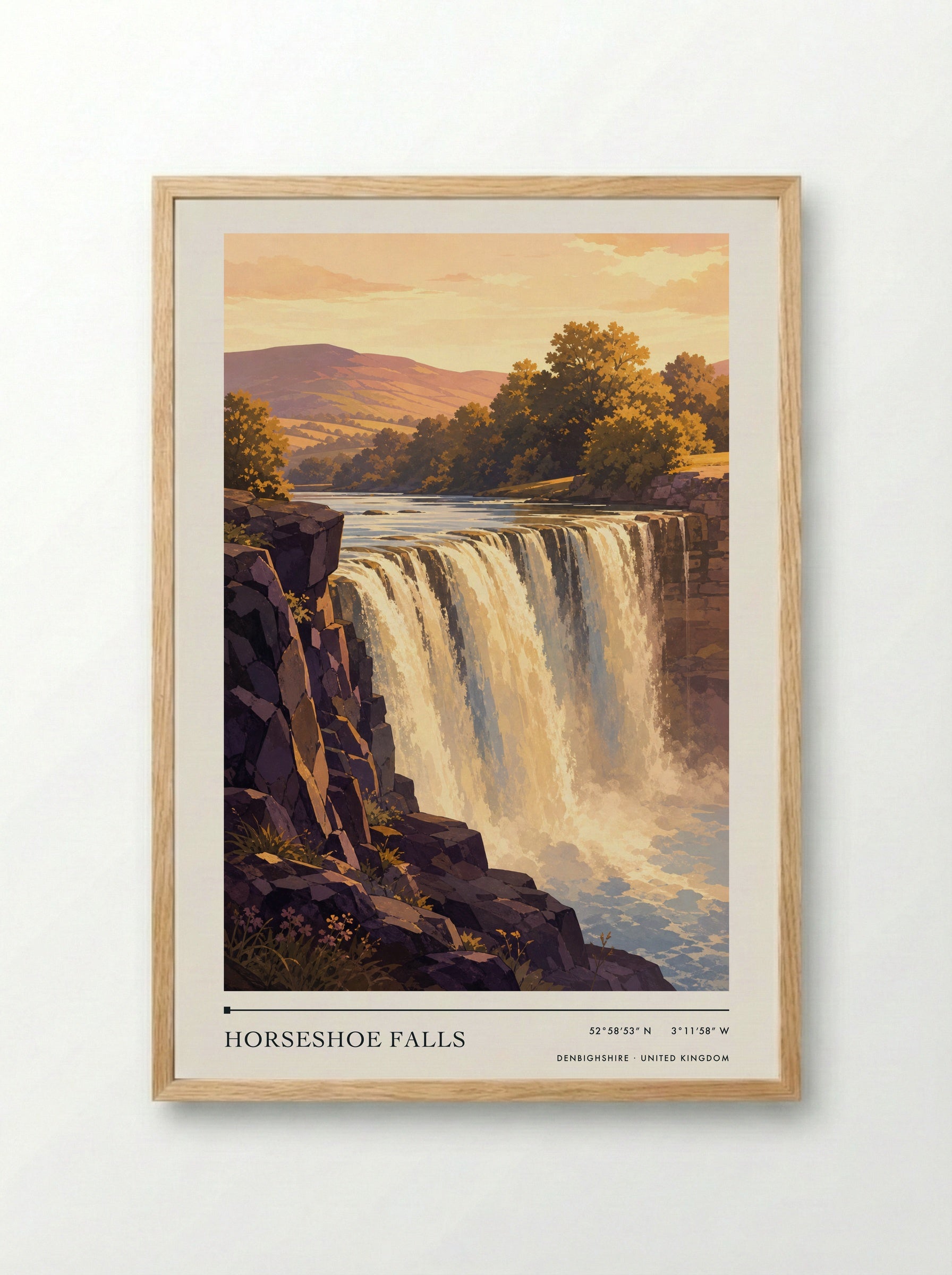 Horseshoe Falls Denbighshire United Kingdom Travel Poster - Framed Print Wood