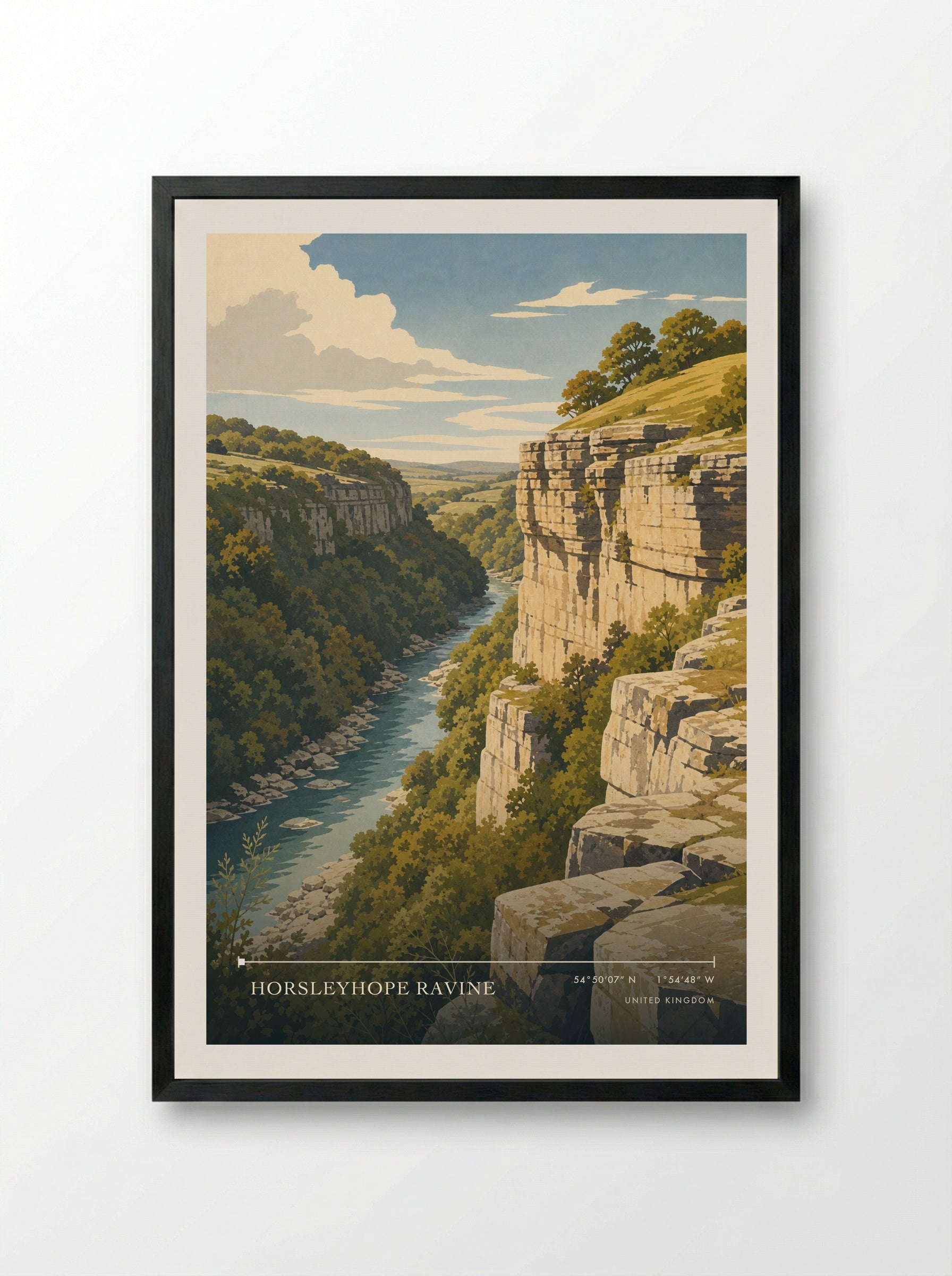 Horsleyhope Ravine United Kingdom Travel Poster - Framed Print Black
