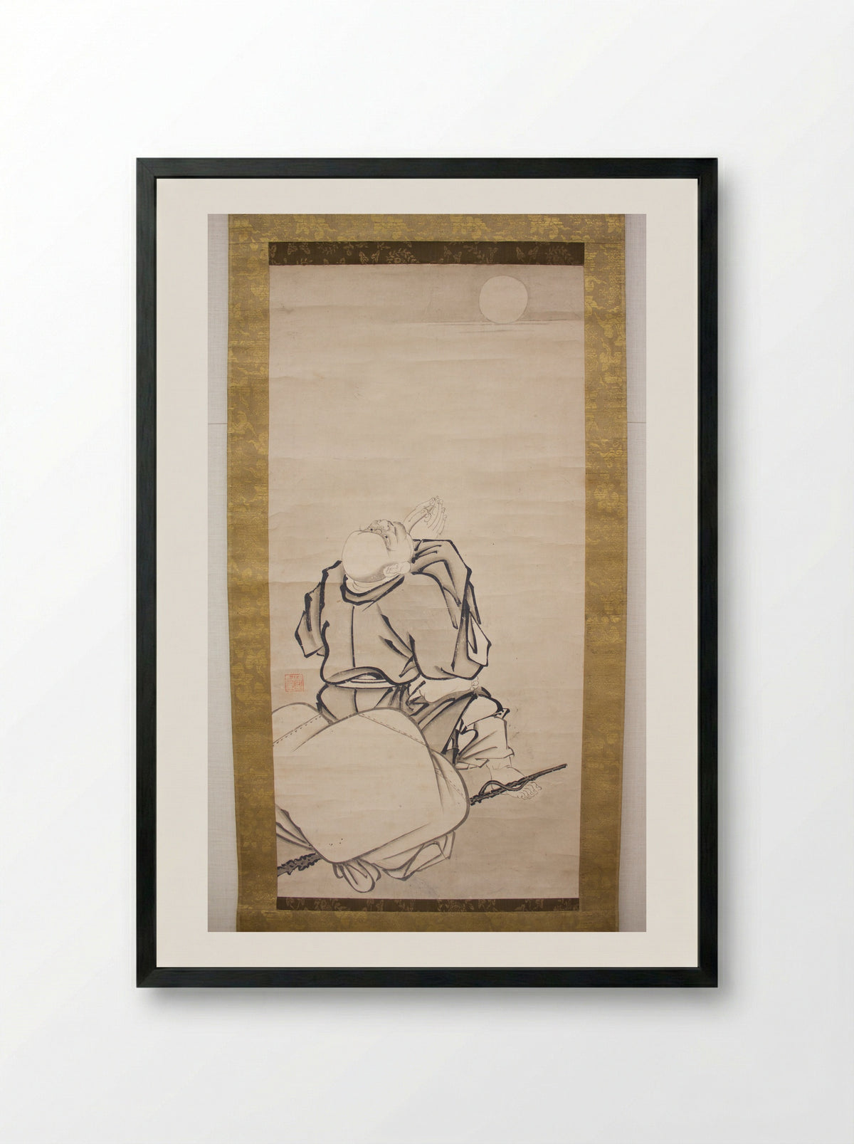 Hotei Admiring the Moon - Ikei Shūtoku - Framed Print Black
