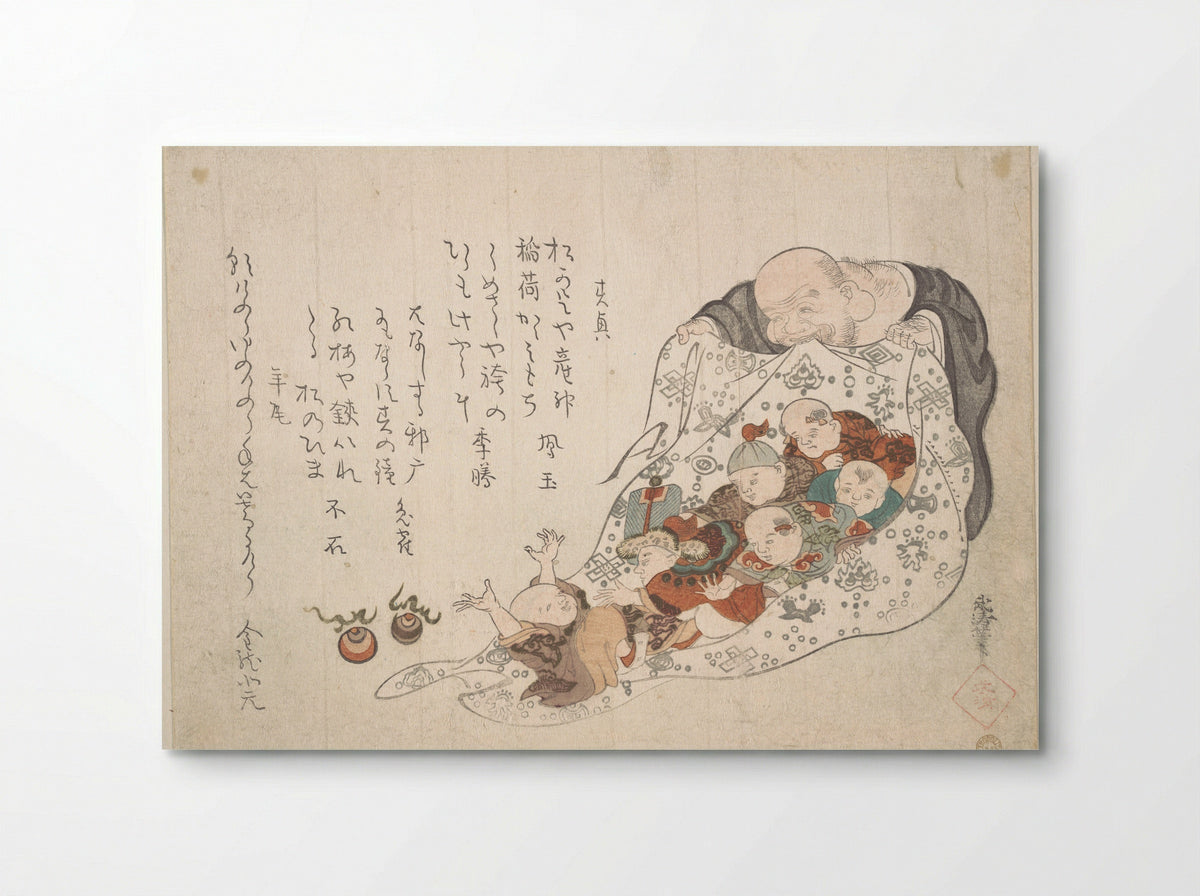 Hotei Opening His Bag which Is Full of Small Boys - Kita Busei - Poster