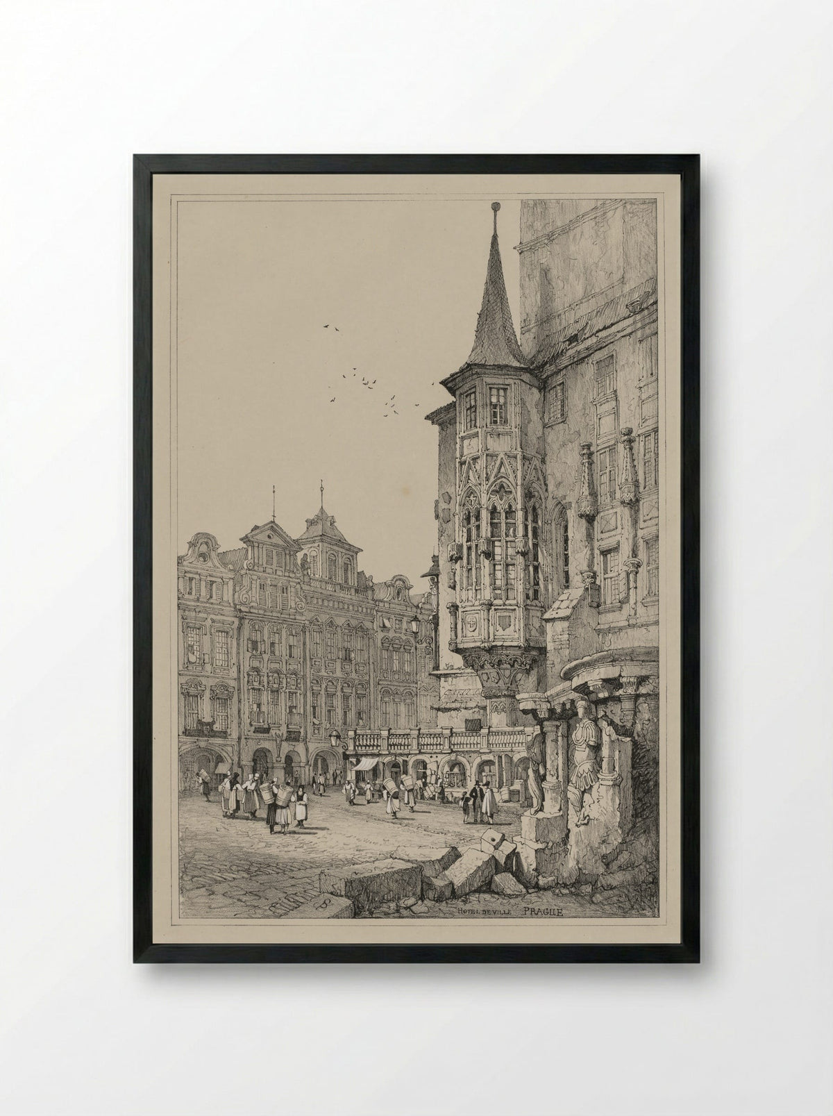 Hotel de Ville, Prague - Samuel Prout - Framed Print Black