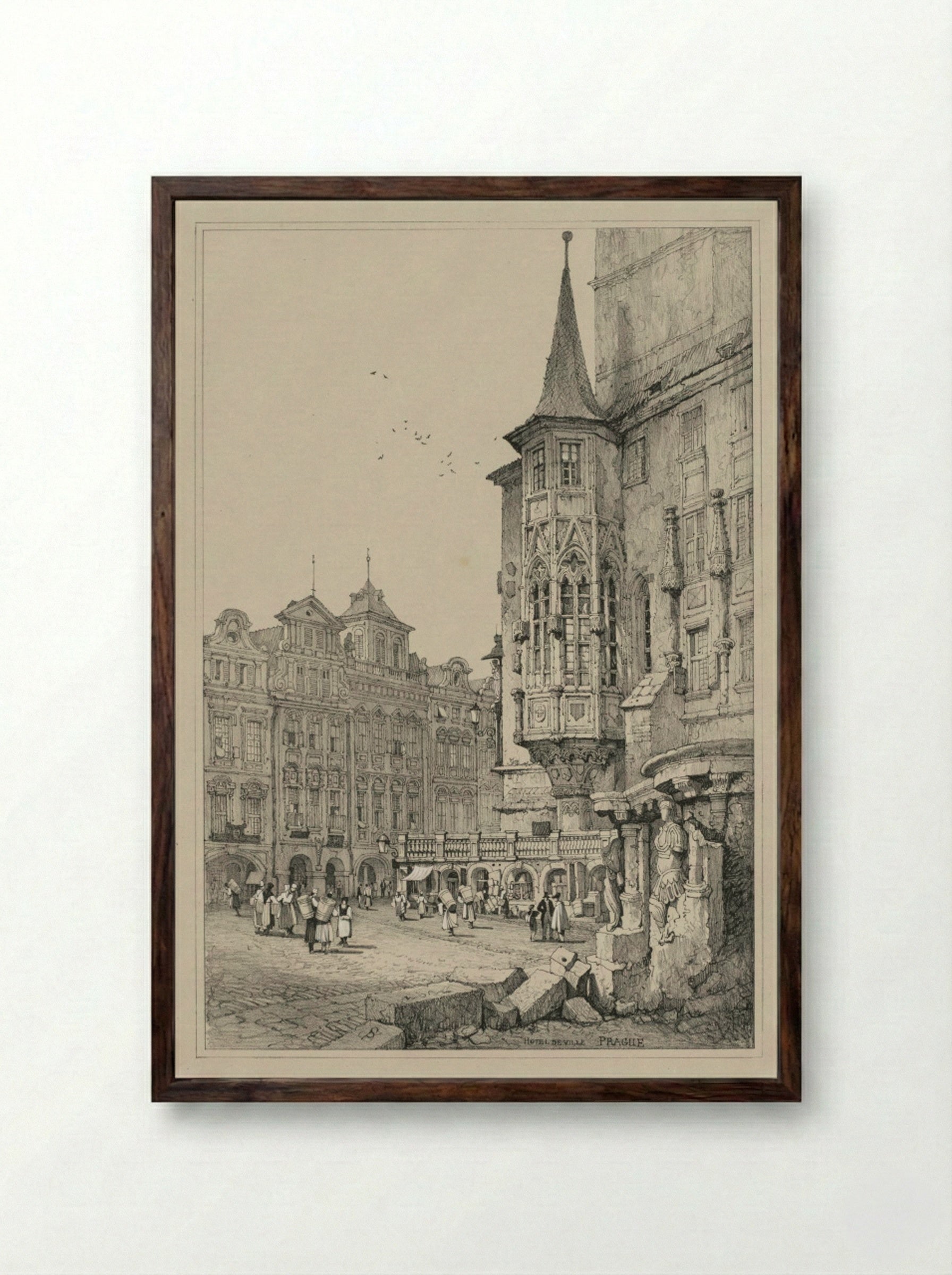 Hotel de Ville, Prague - Samuel Prout - Framed Print Dark Wood