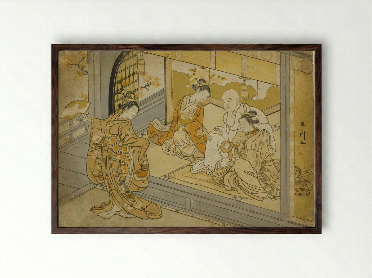 Hotoke Gozen Dancing before Taira no Kiyomori - Suzuki Harunobu - Framed Print Dark Wood