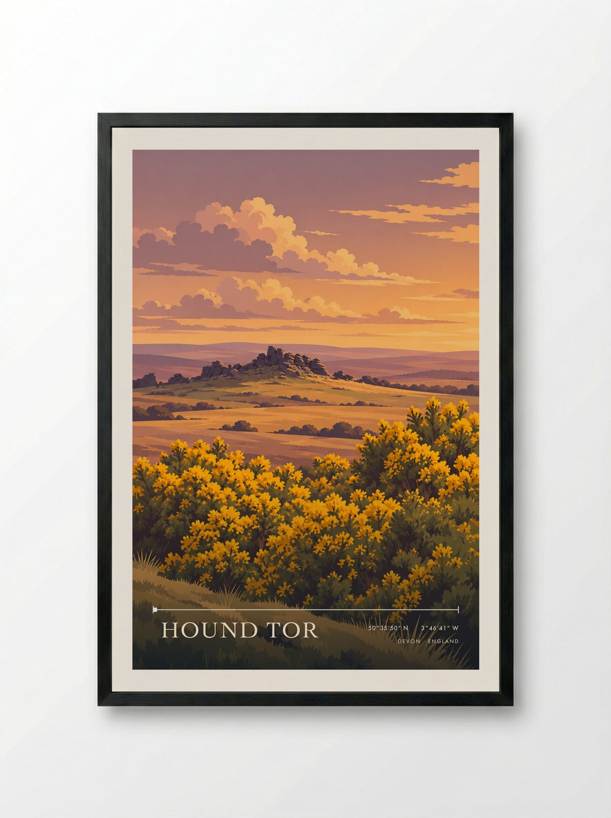 Hound Tor, Devon | Travel Poster - Framed Print Black
