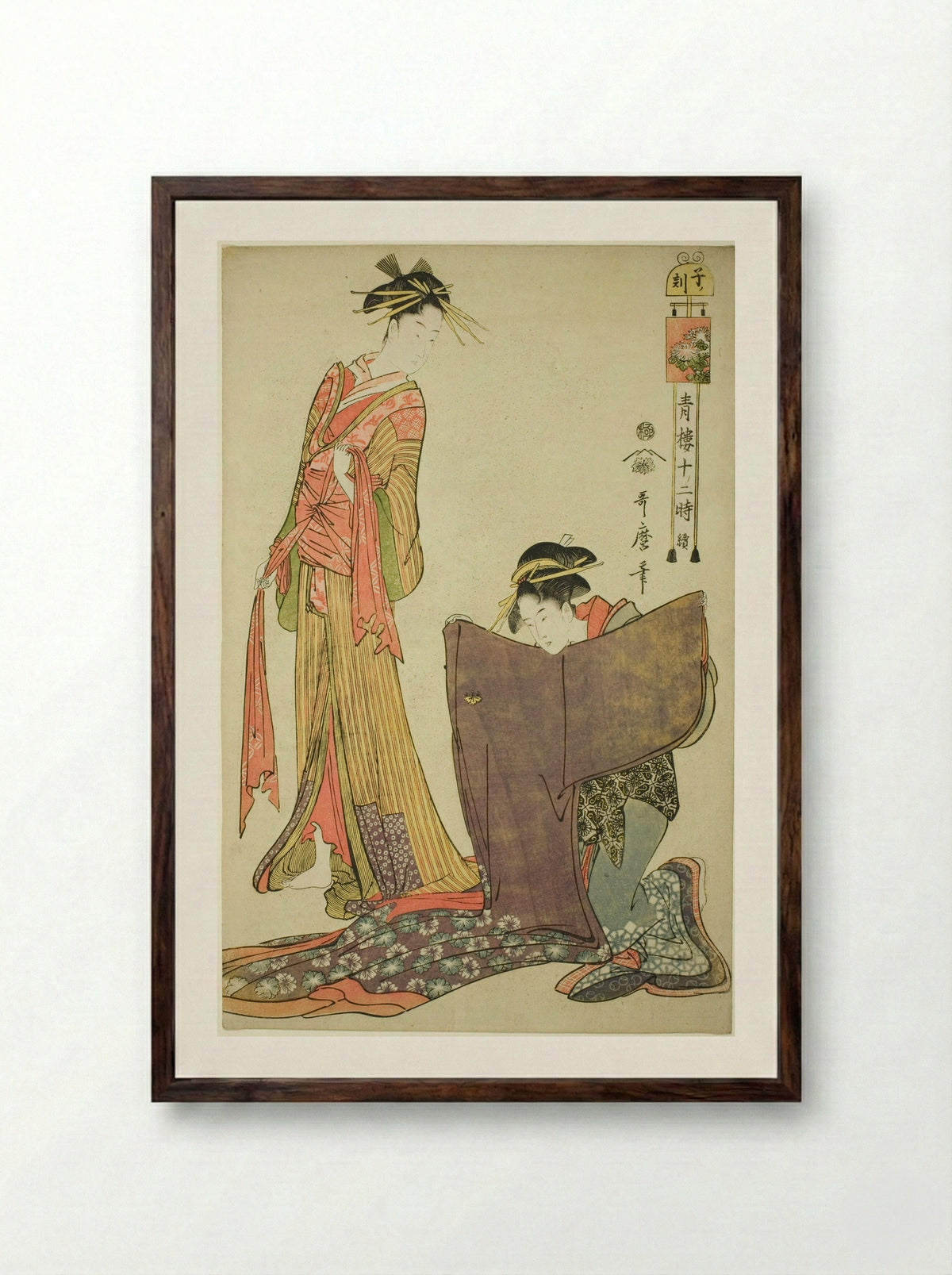 Hour of the Rat (12am) - Kitagawa Utamaro - Framed Print Dark Wood