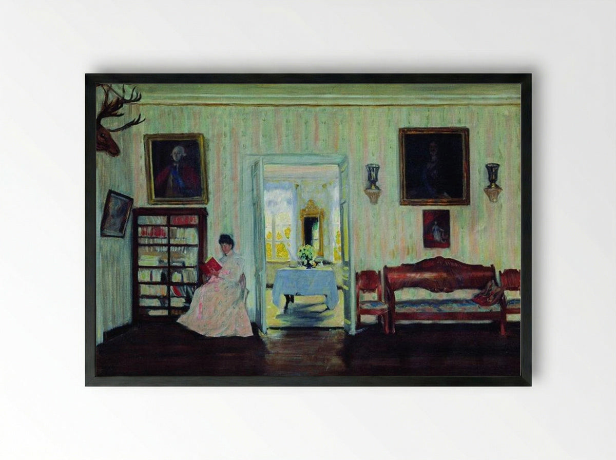 House in Uspenskoye - Boris Kustodiev - Framed Print Black