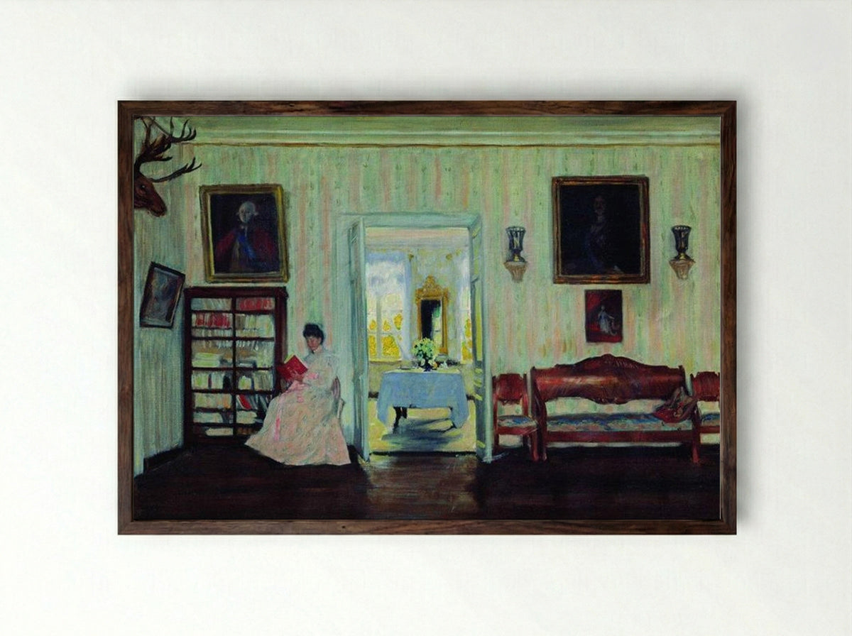 House in Uspenskoye - Boris Kustodiev - Framed Print Dark Wood