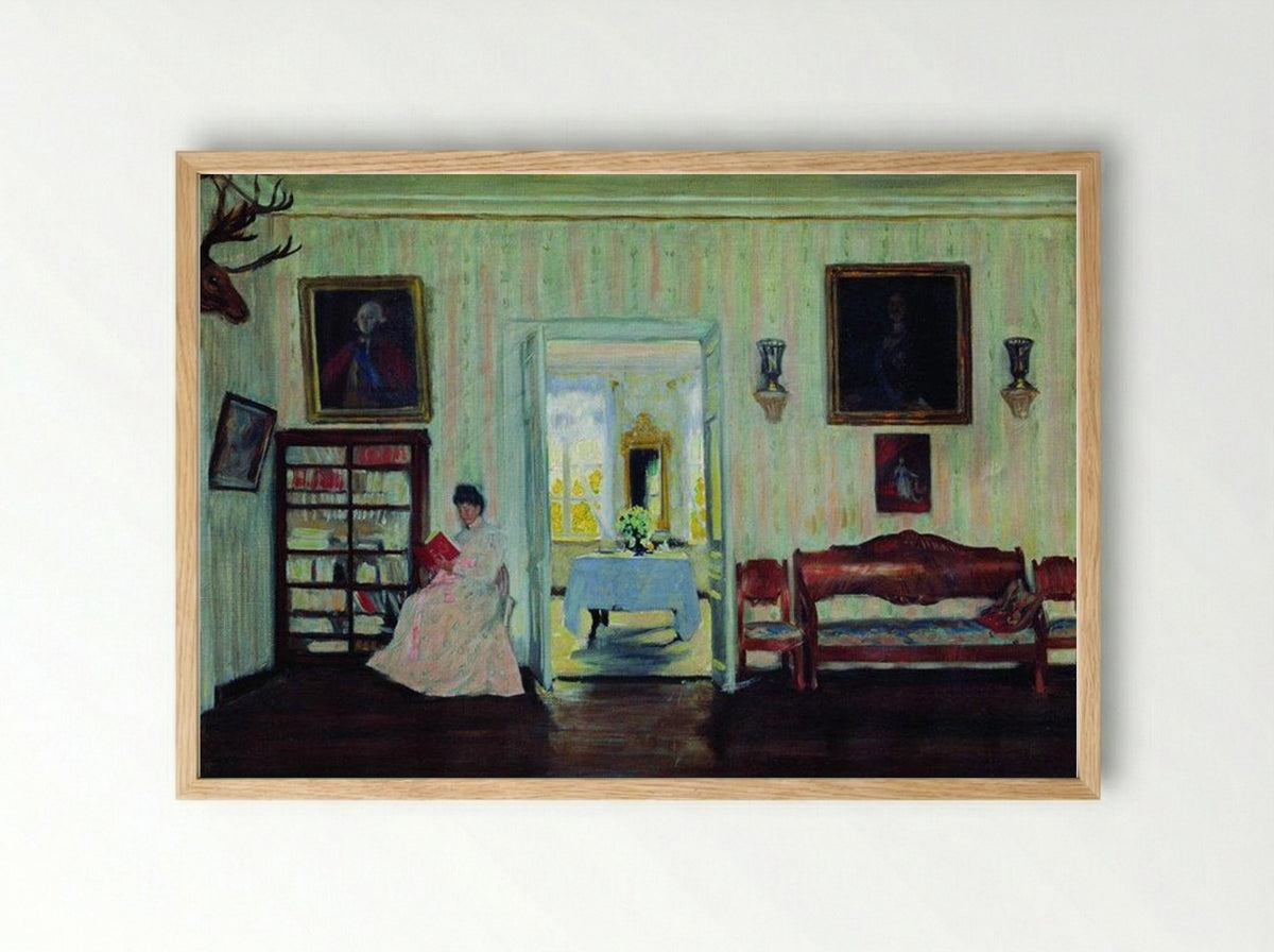 House in Uspenskoye - Boris Kustodiev - Framed Print Wood