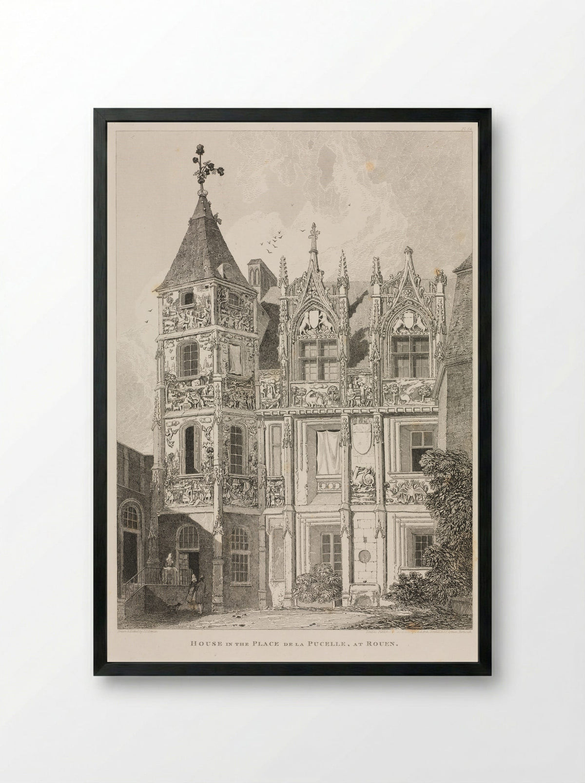 House in the Place de la Pucelle, at Rouen - John Sell Cotman - Framed Print Black