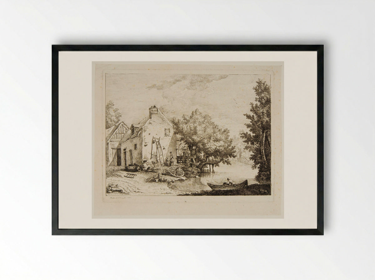 House on the Edge of a Pond - Friedrich Reclam - Framed Print Black