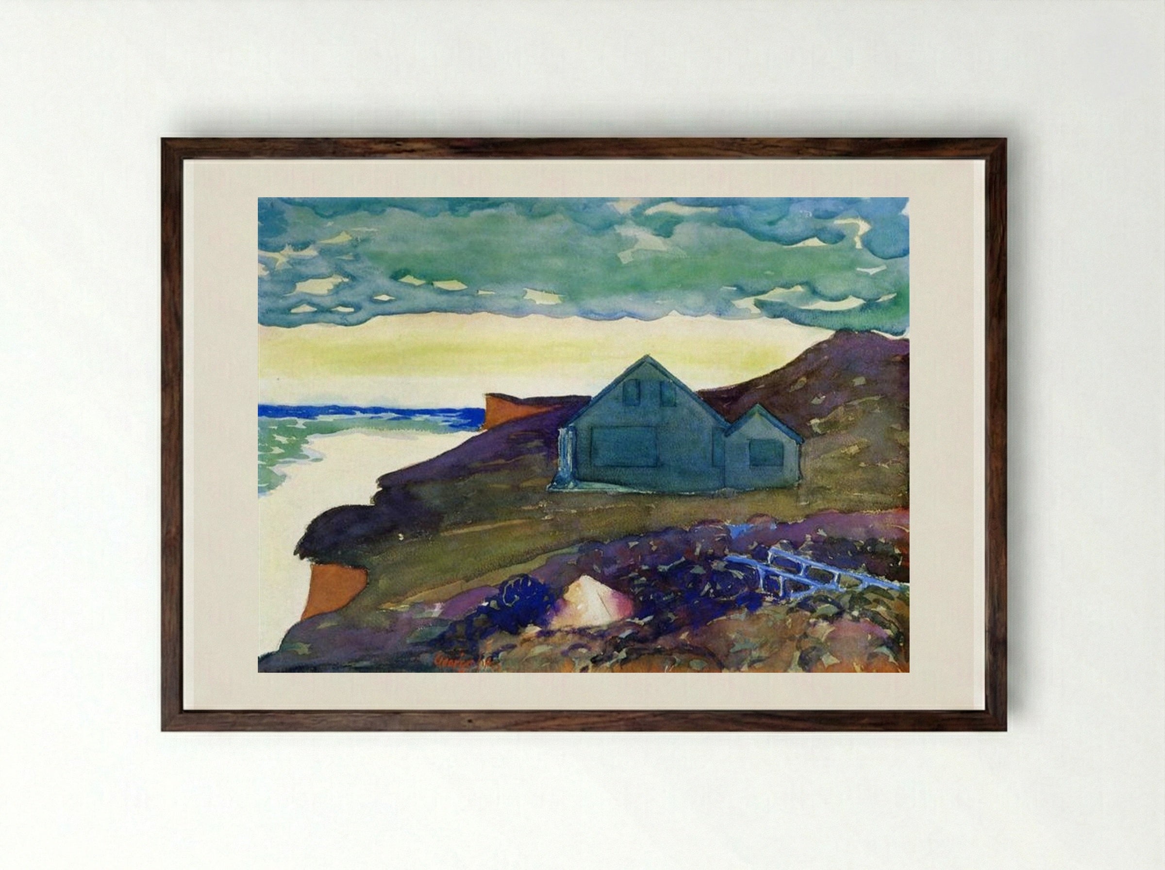 House on the Point - George Luks - Framed Print Dark Wood
