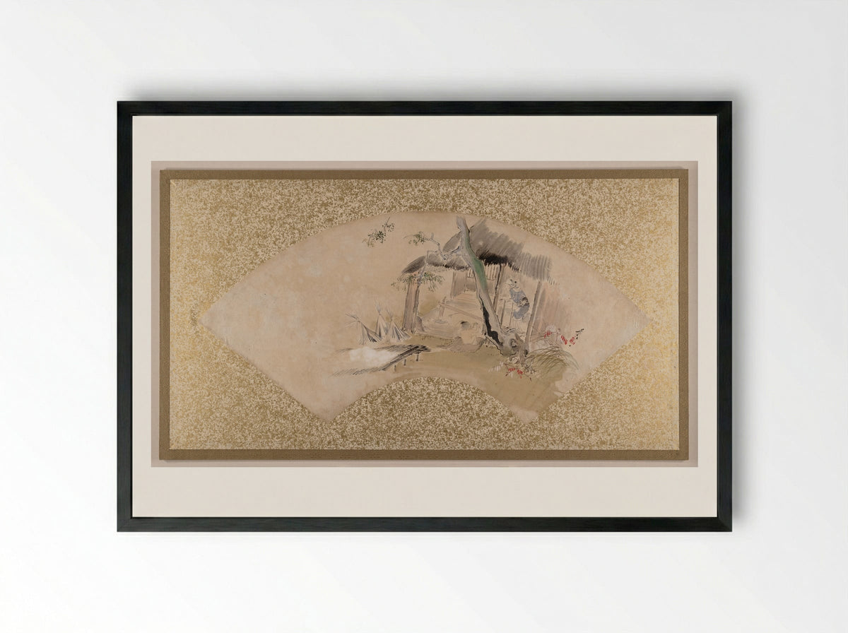 House with Woman and Baby - Shibata Zeshin - Framed Print Black