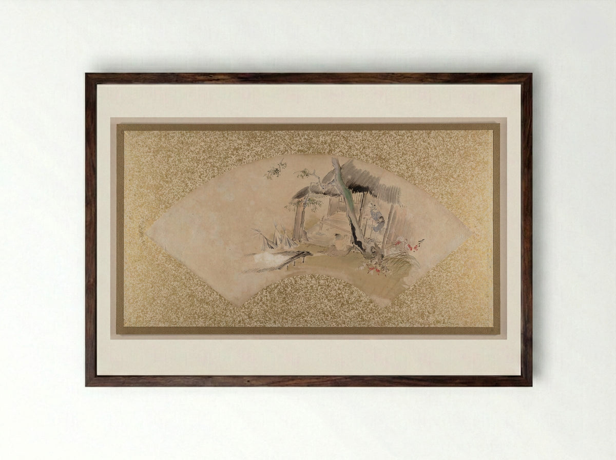 House with Woman and Baby - Shibata Zeshin - Framed Print Dark Wood