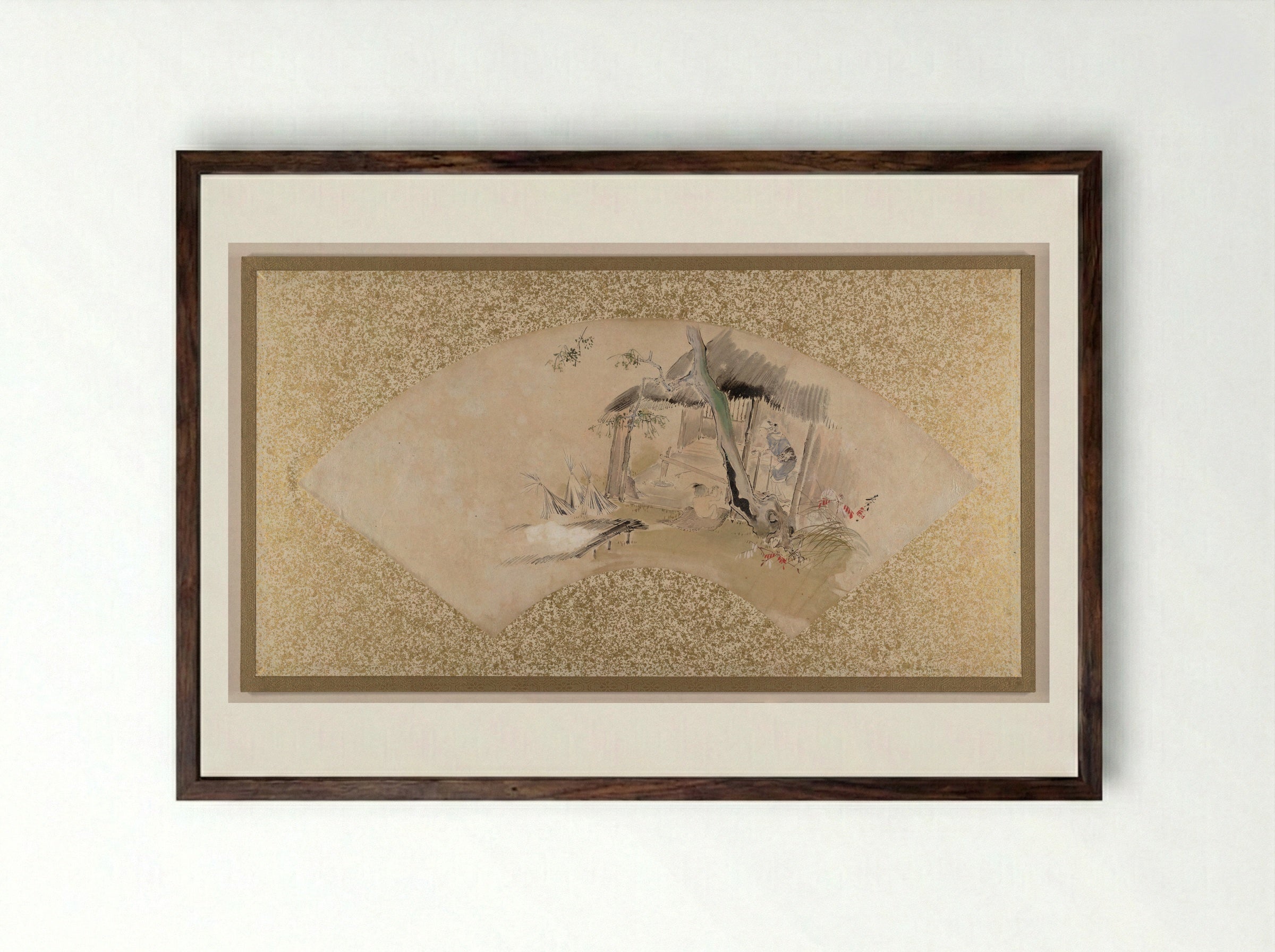 House with Woman and Baby - Shibata Zeshin - Framed Print Dark Wood