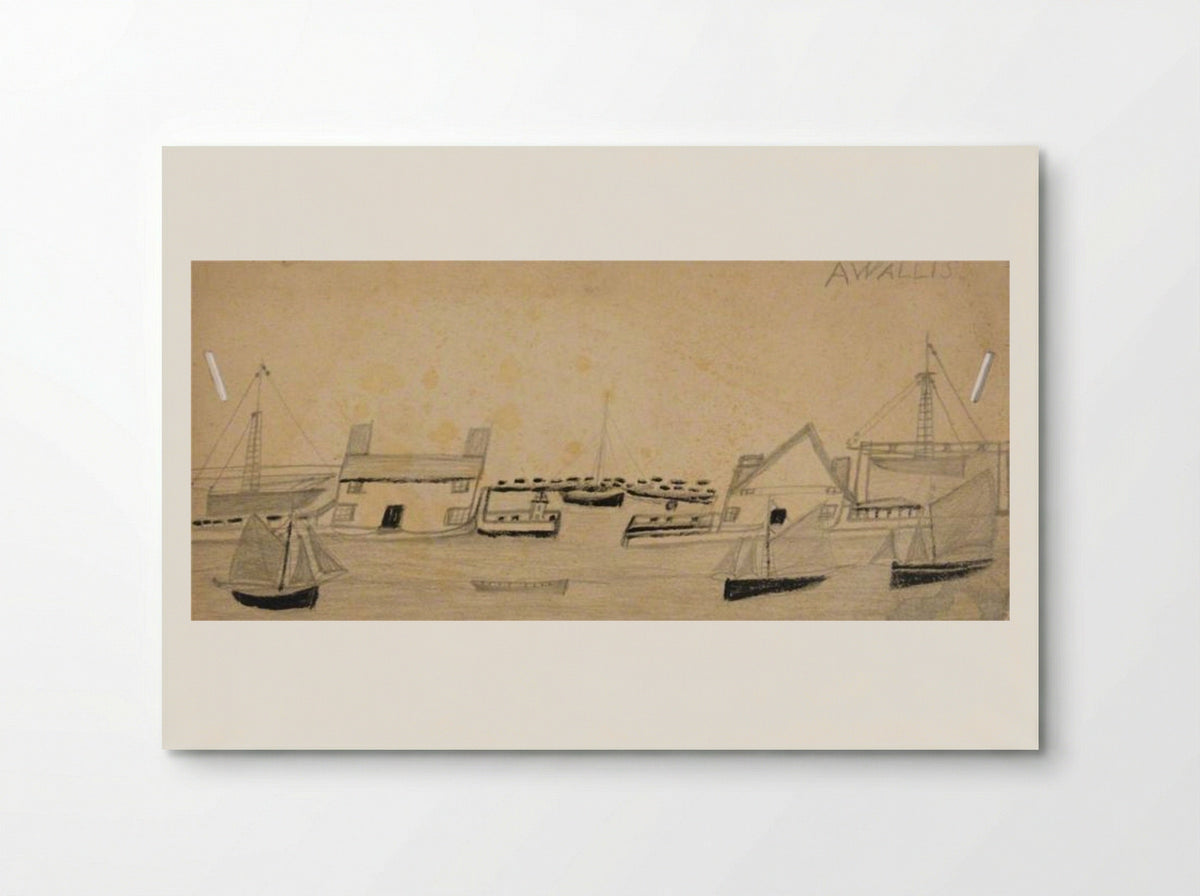 Houses Either Side of Port Entrance and Seven Boats - Alfred Wallis - Poster