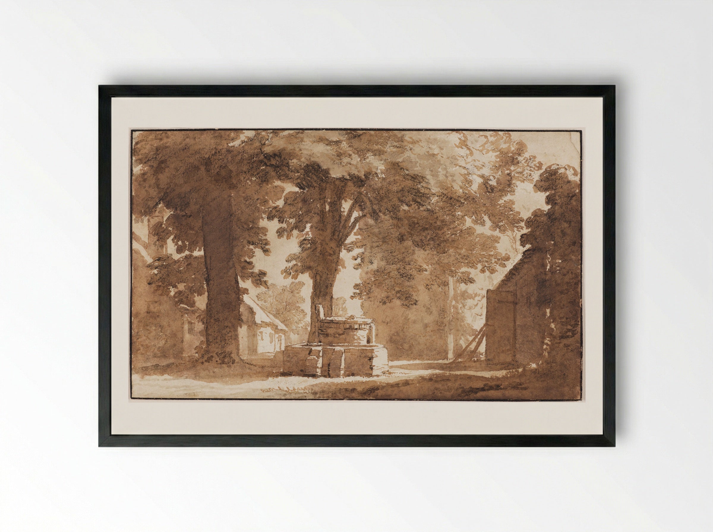Houses and a Well near Koudekerk - Jan de Bisschop - Framed Print Black