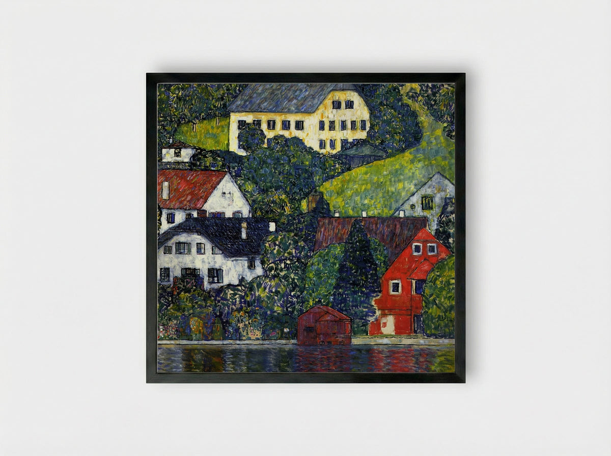 Houses at Unterach on the Attersee - Gustav Klimt - Framed Print Black