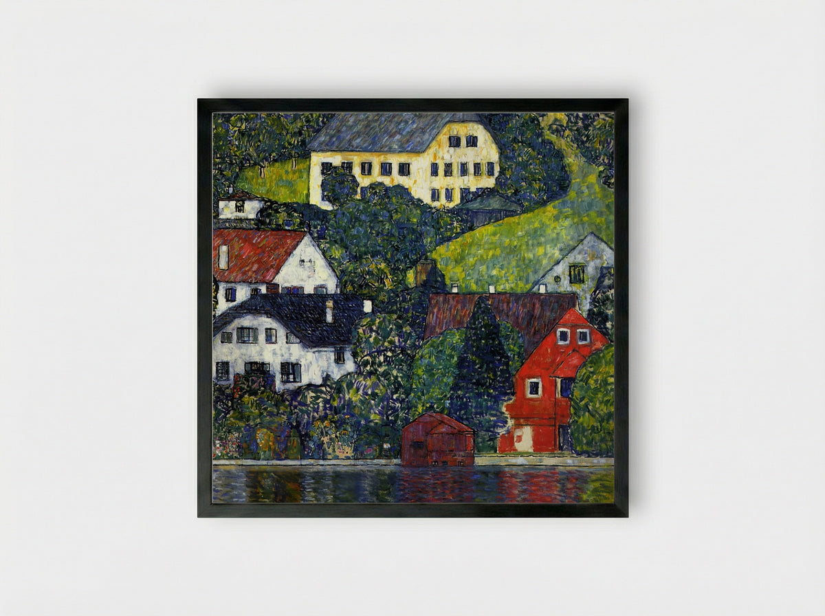 Houses at Unterach on the Attersee - Gustav Klimt - Framed Print Black