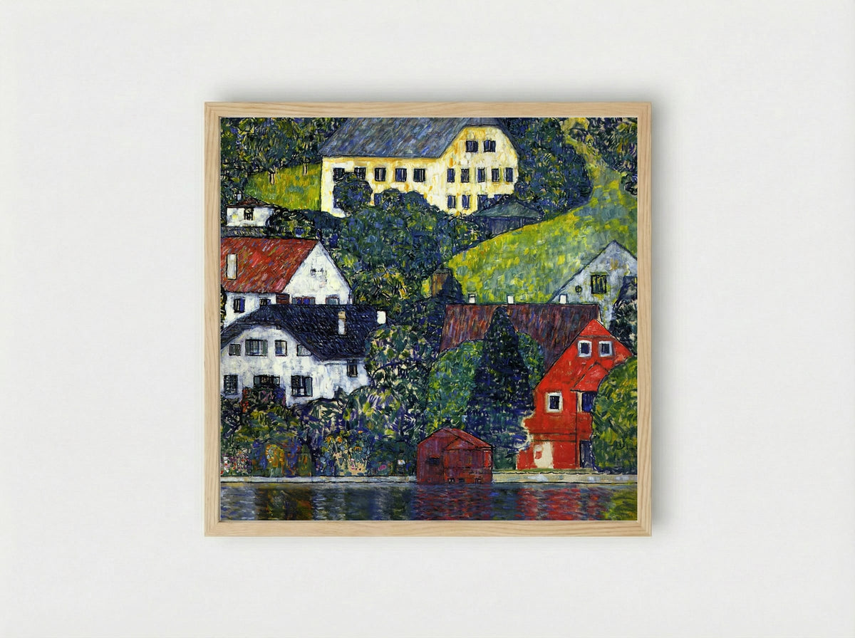 Houses at Unterach on the Attersee - Gustav Klimt - Framed Print Wood