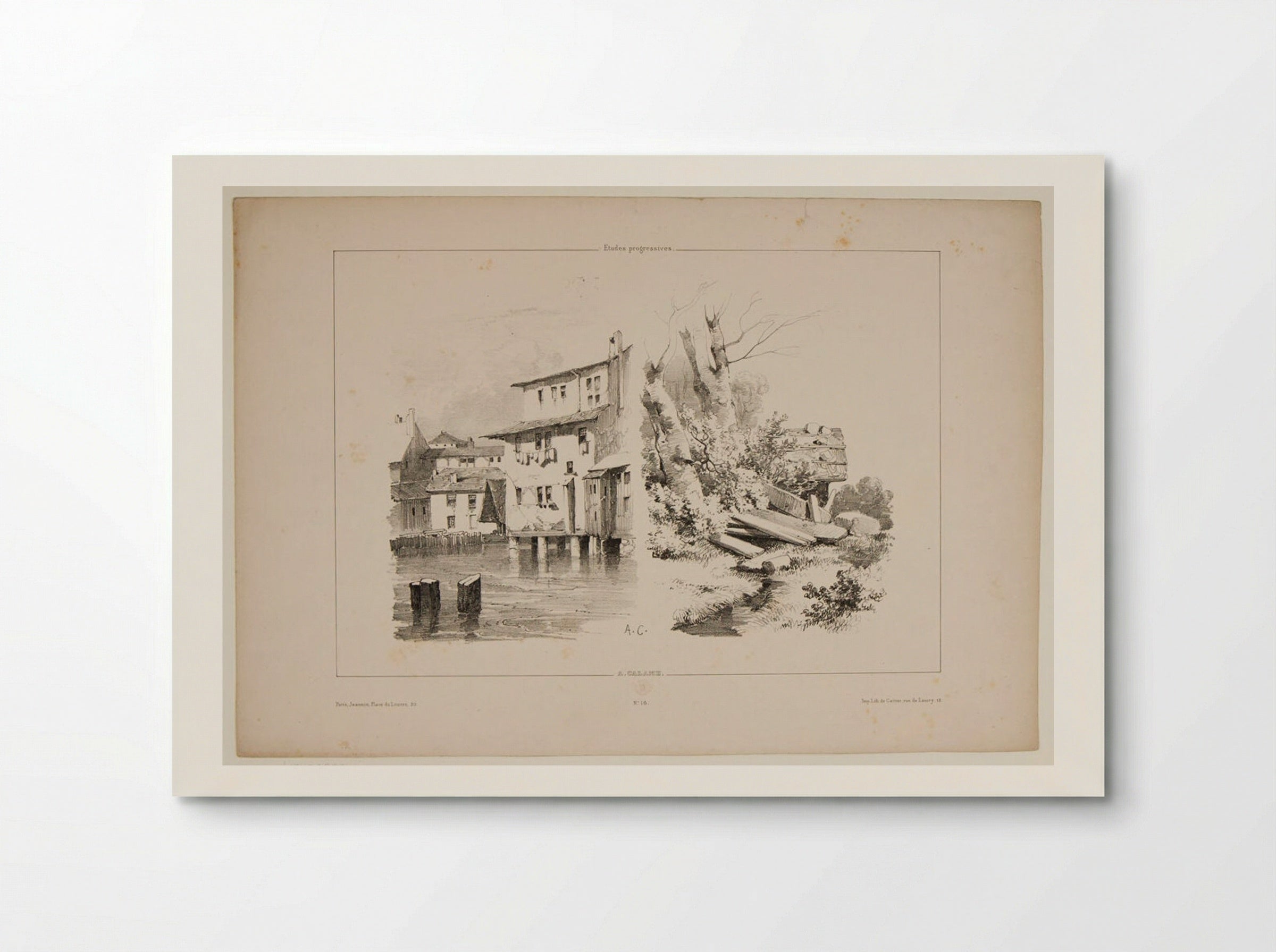 Houses on Stilts; Study of Timber and a Stream - Alexandre Calame - Poster