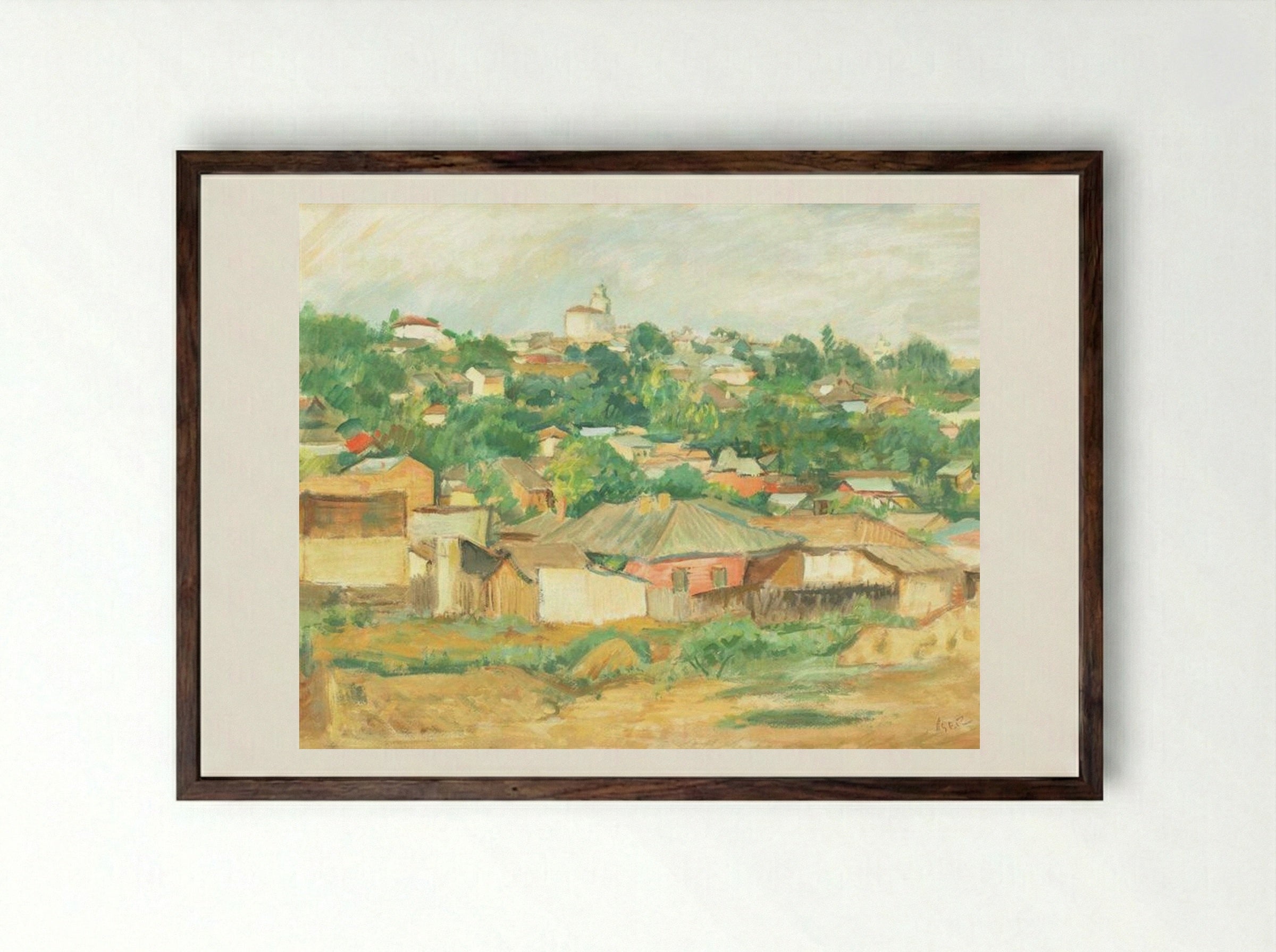 Houses on the Outskirts of Bucharest - Iosif Iser - Framed Print Dark Wood