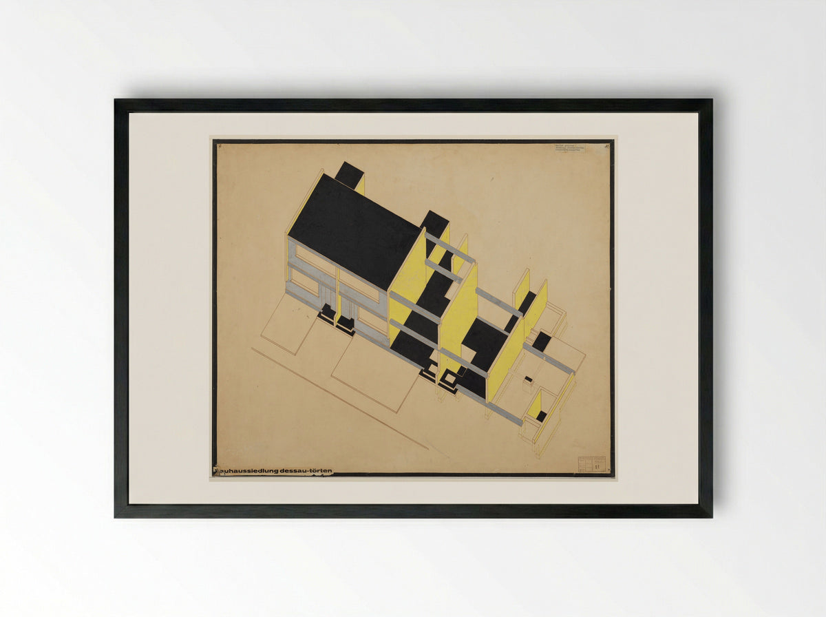 Housing Development, Dessau-Törten: Isometric Construction Scheme - Walter Gropius - Framed Print Black