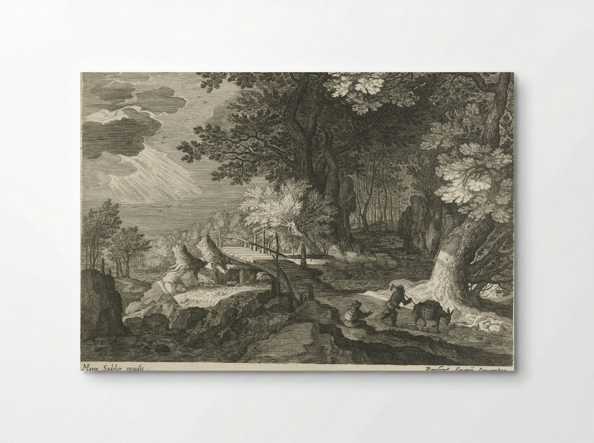 Houten brug in een boslandschap - Aegidius Sadeler (II) - Poster