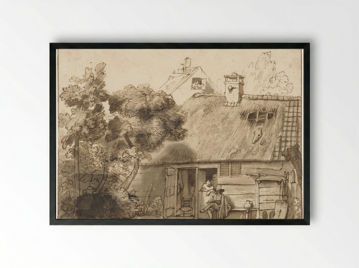 Houten huis en tekenaar - Abraham Furnerius - Framed Print Black