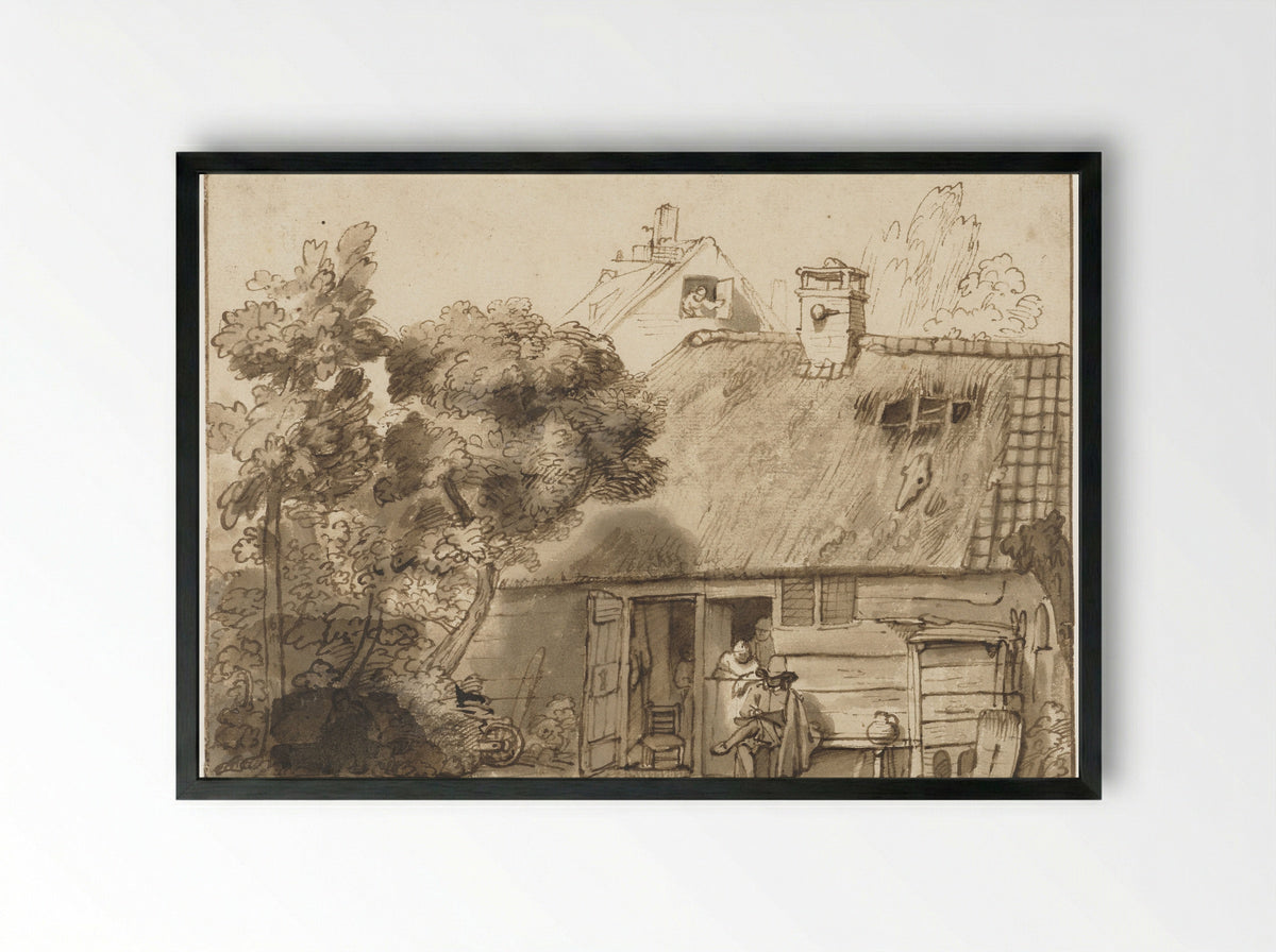 Houten huis en tekenaar - Abraham Furnerius - Framed Print Black