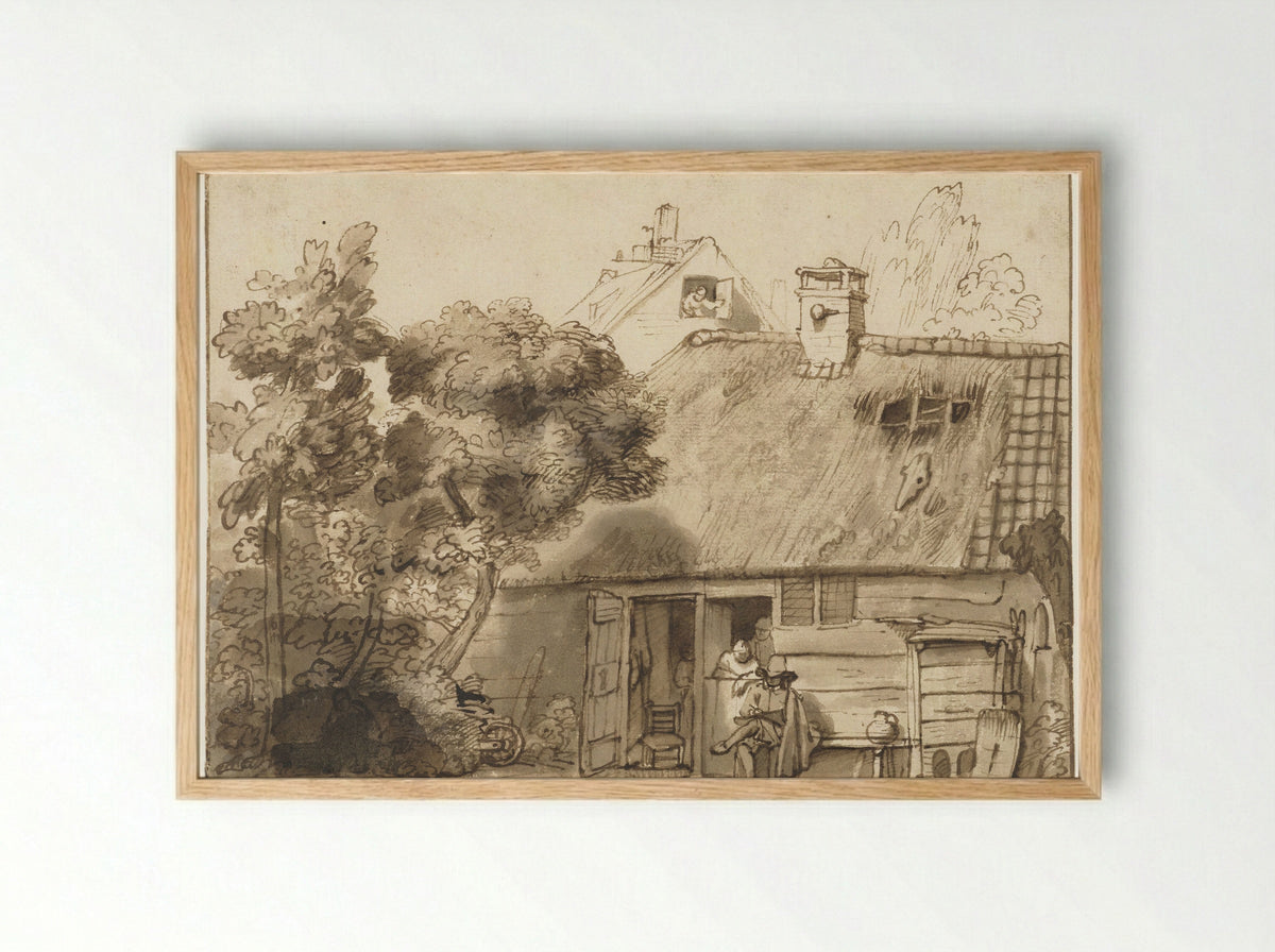Houten huis en tekenaar - Abraham Furnerius - Framed Print Wood