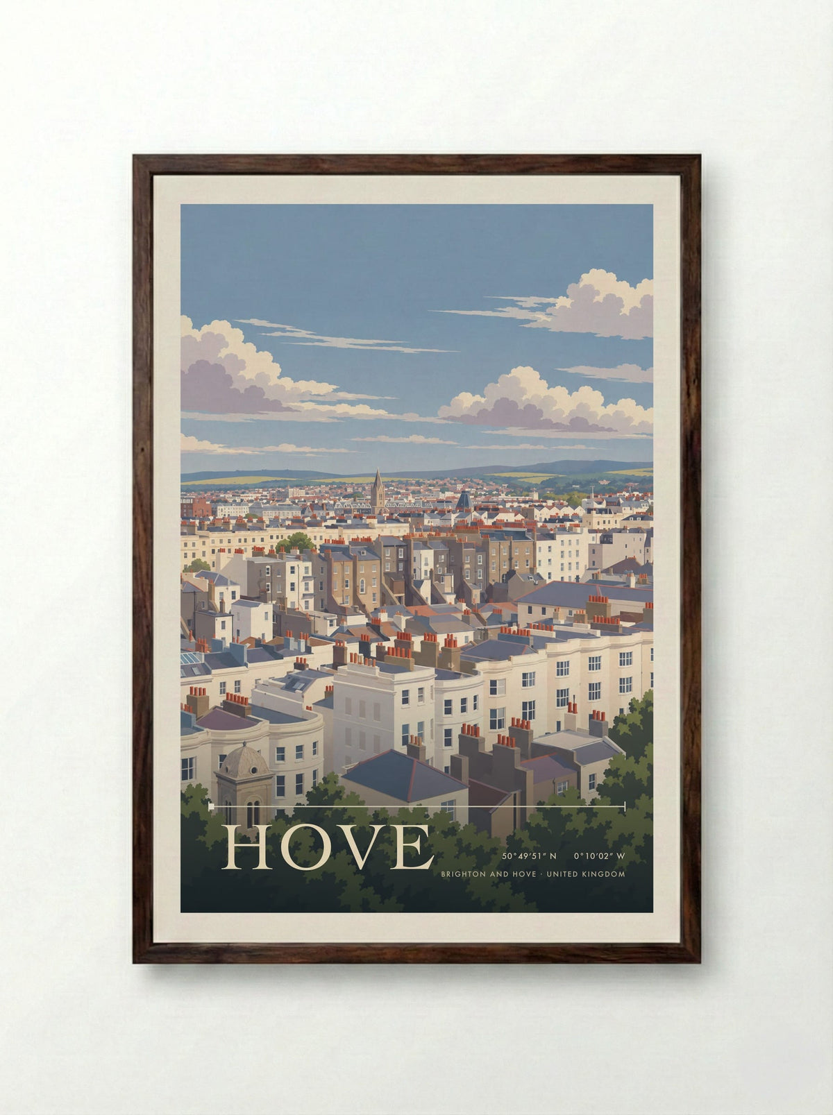 Hove, Brighton and Hove | Travel Poster - Framed Print Dark Wood