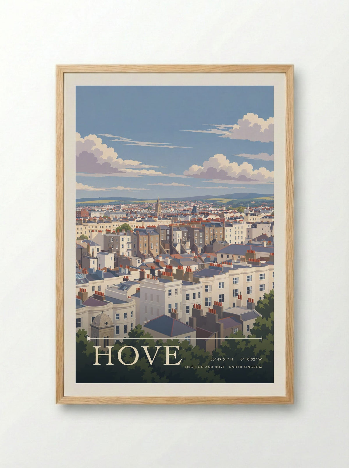 Hove, Brighton and Hove | Travel Poster - Framed Print Wood