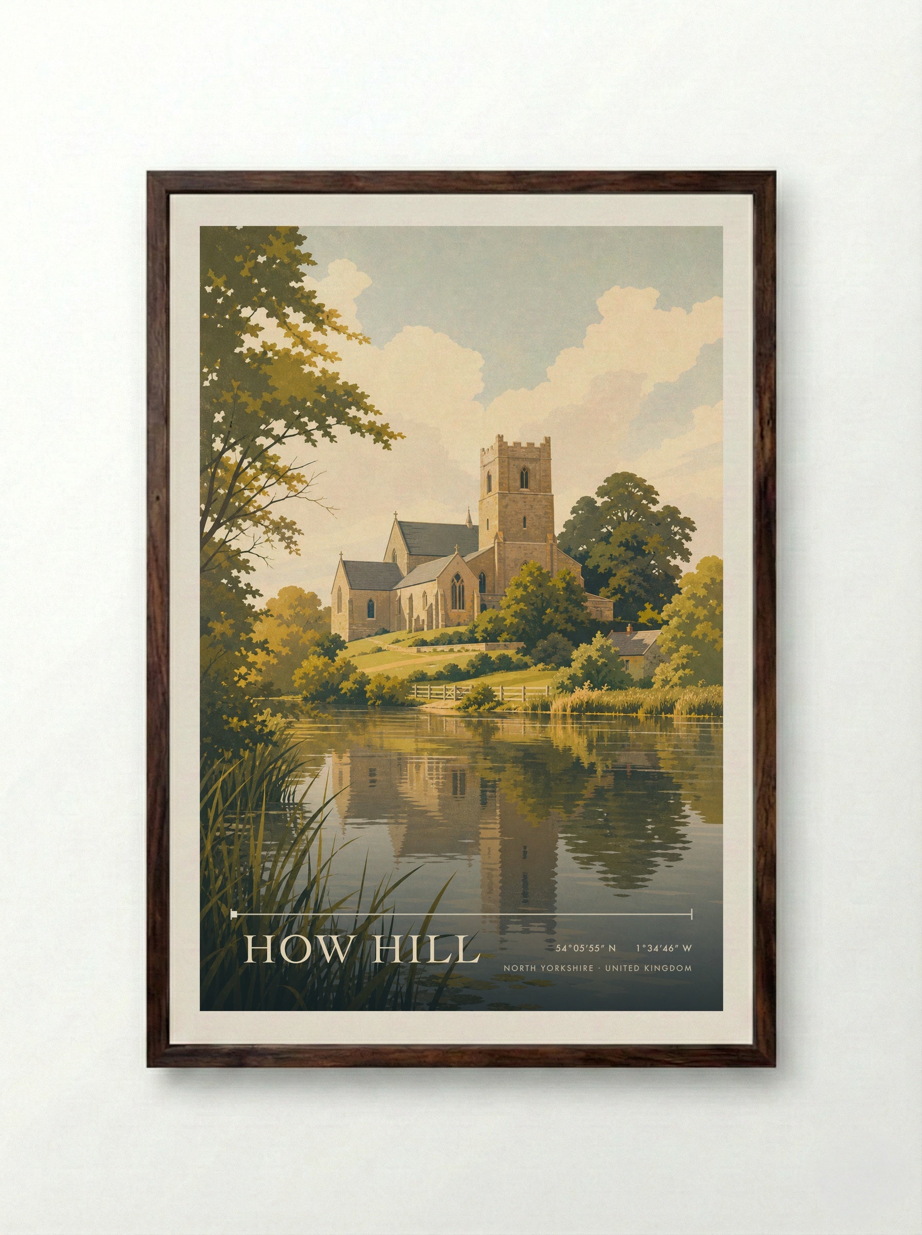 How Hill North Yorkshire United Kingdom Travel Poster - Framed Print Dark Wood