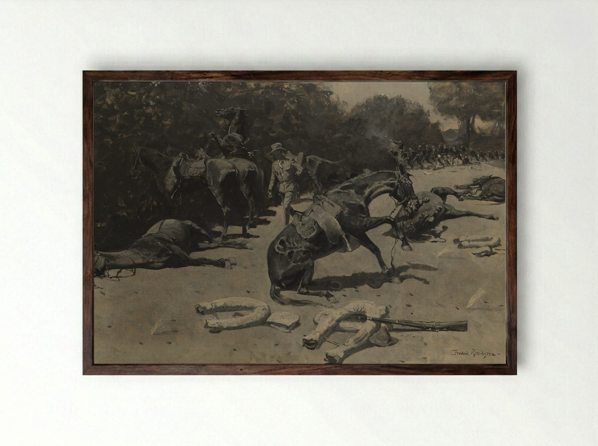 How the Horses Died for Their Country at Santiago - Frederic Remington - Framed Print Dark Wood
