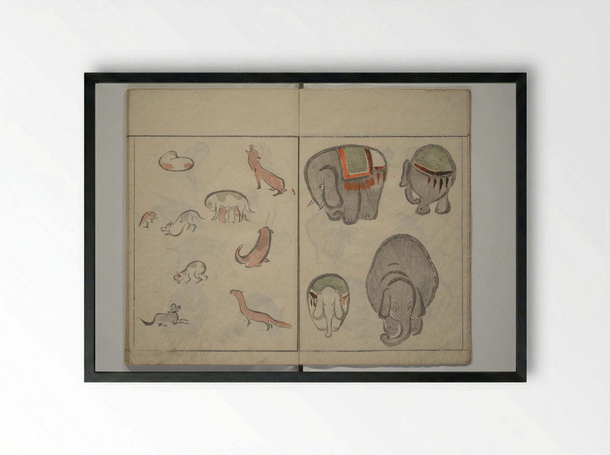 How to Draw Birds, Insects and Fish Simply - Kuwagata Keisai - Framed Print Black