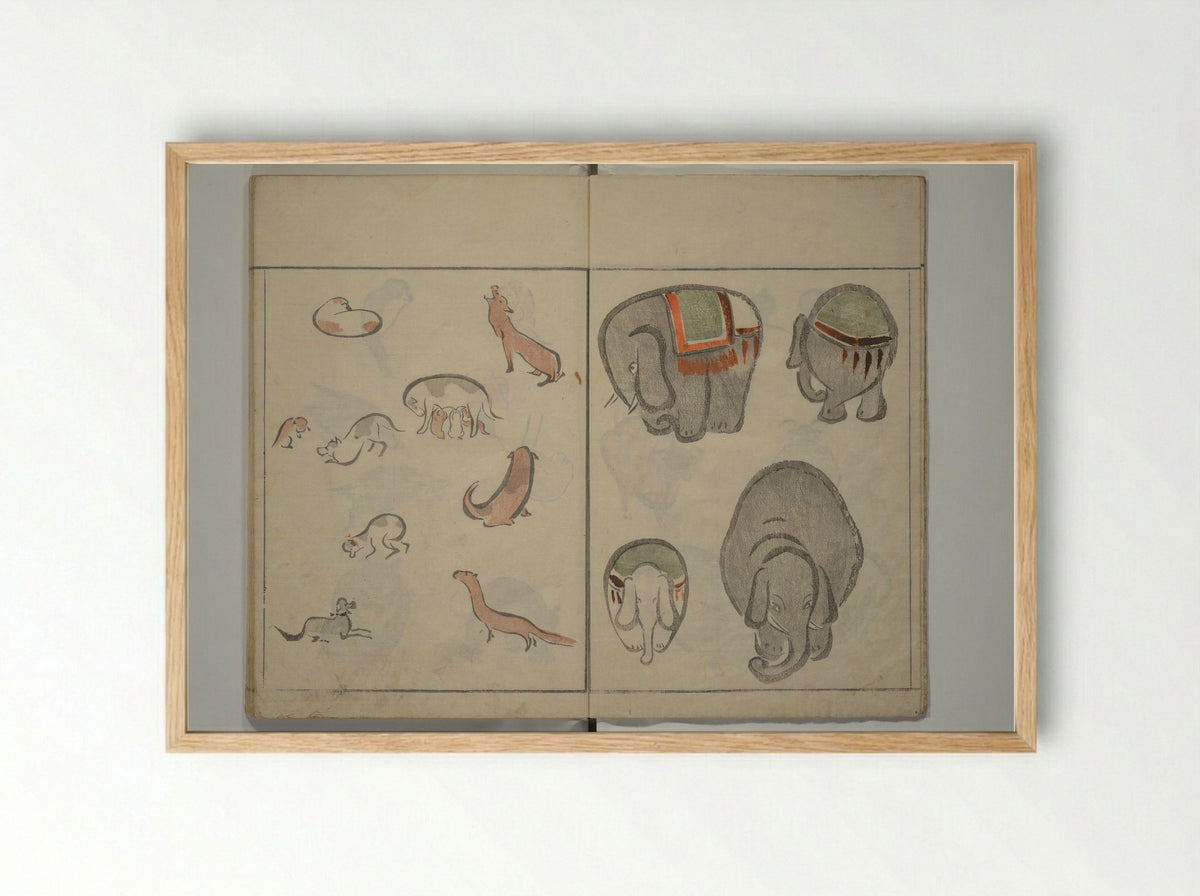 How to Draw Birds, Insects and Fish Simply - Kuwagata Keisai - Framed Print Wood